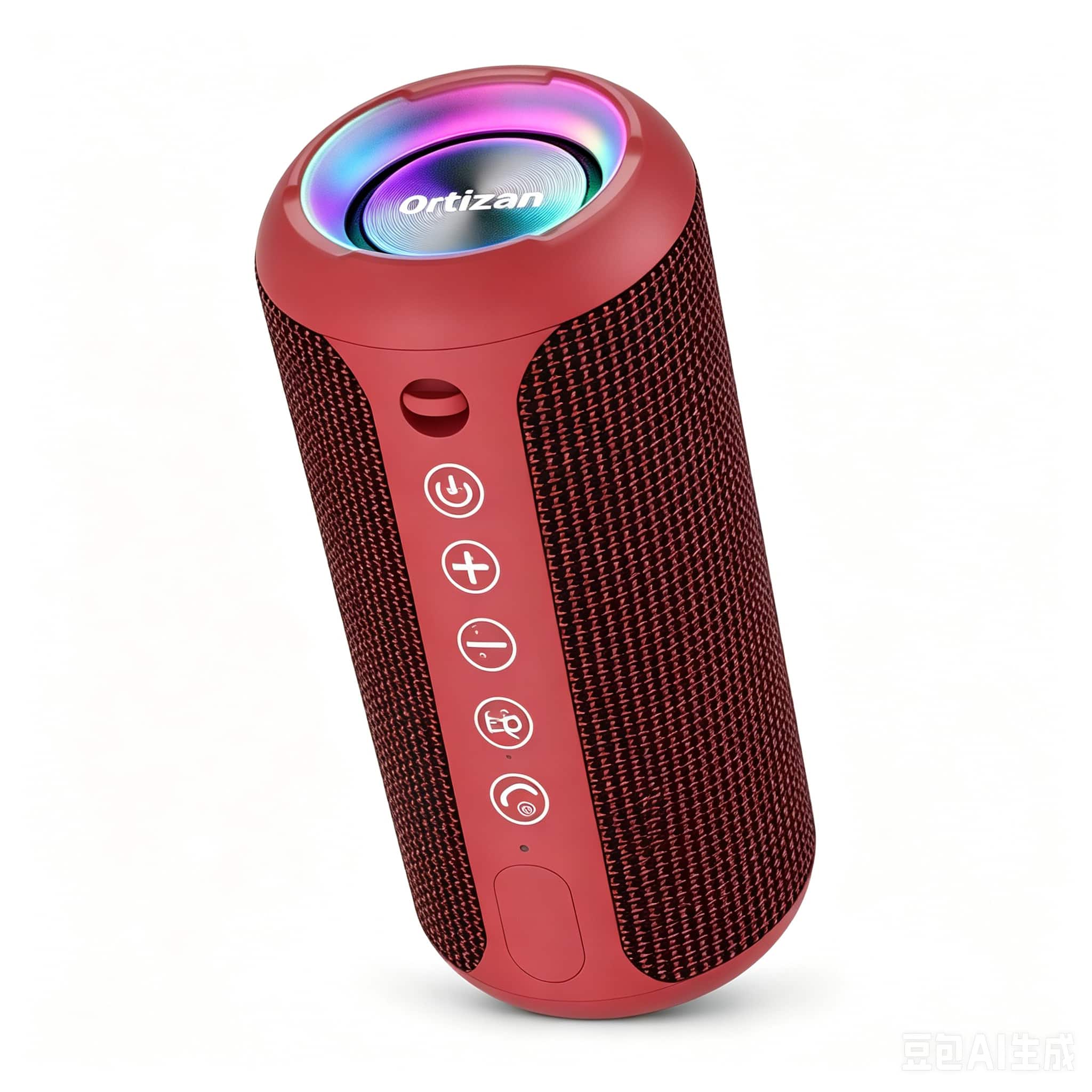 Ortizan - Portable Wireless Speaker, IPX7 Waterproof, Dynamic RGB Light, Dual Stereo Pairing for Camping Party - Red