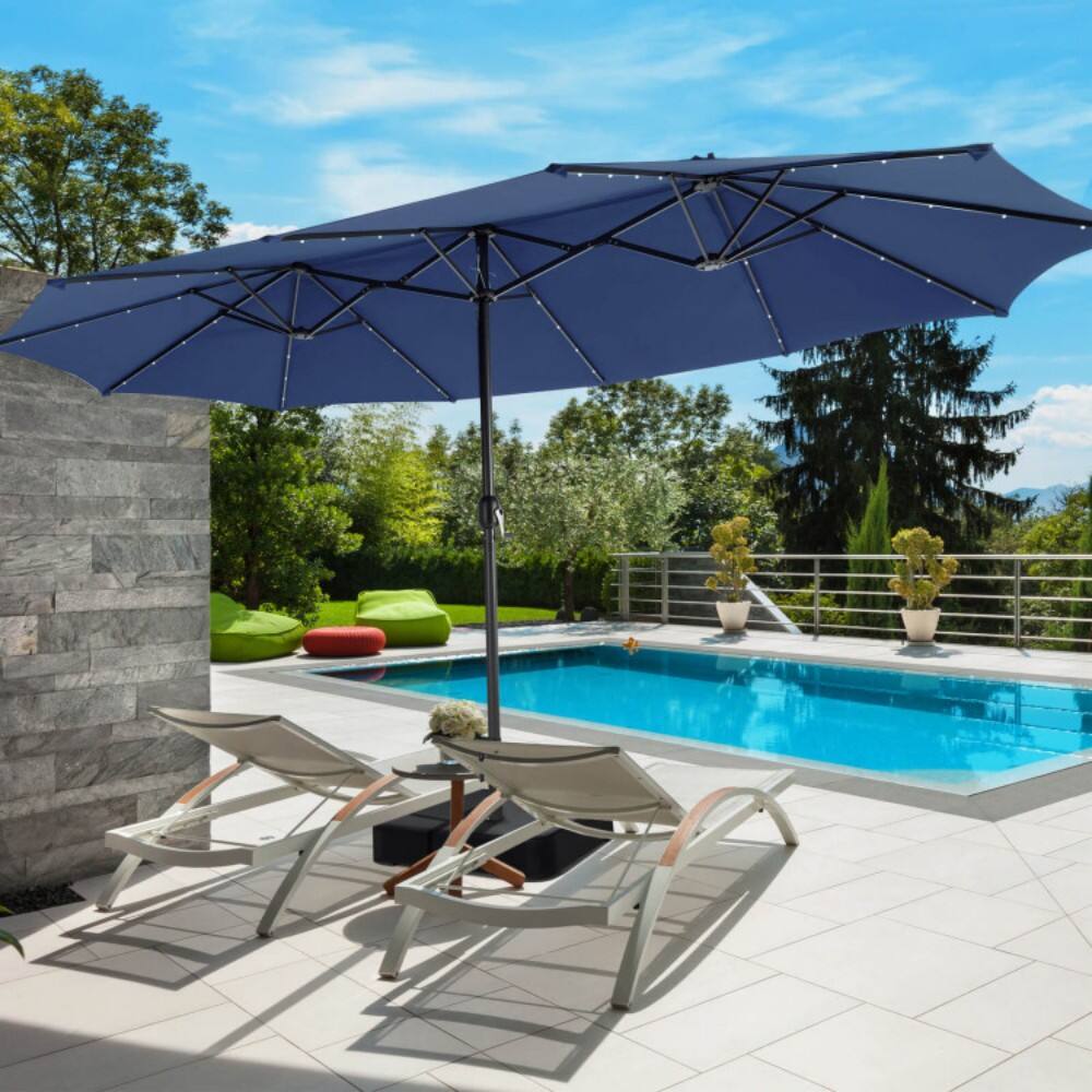 Left. Mondawe - 15 Feet Double-Sided Patio Umbrella with 48 LED Lights - Navy.