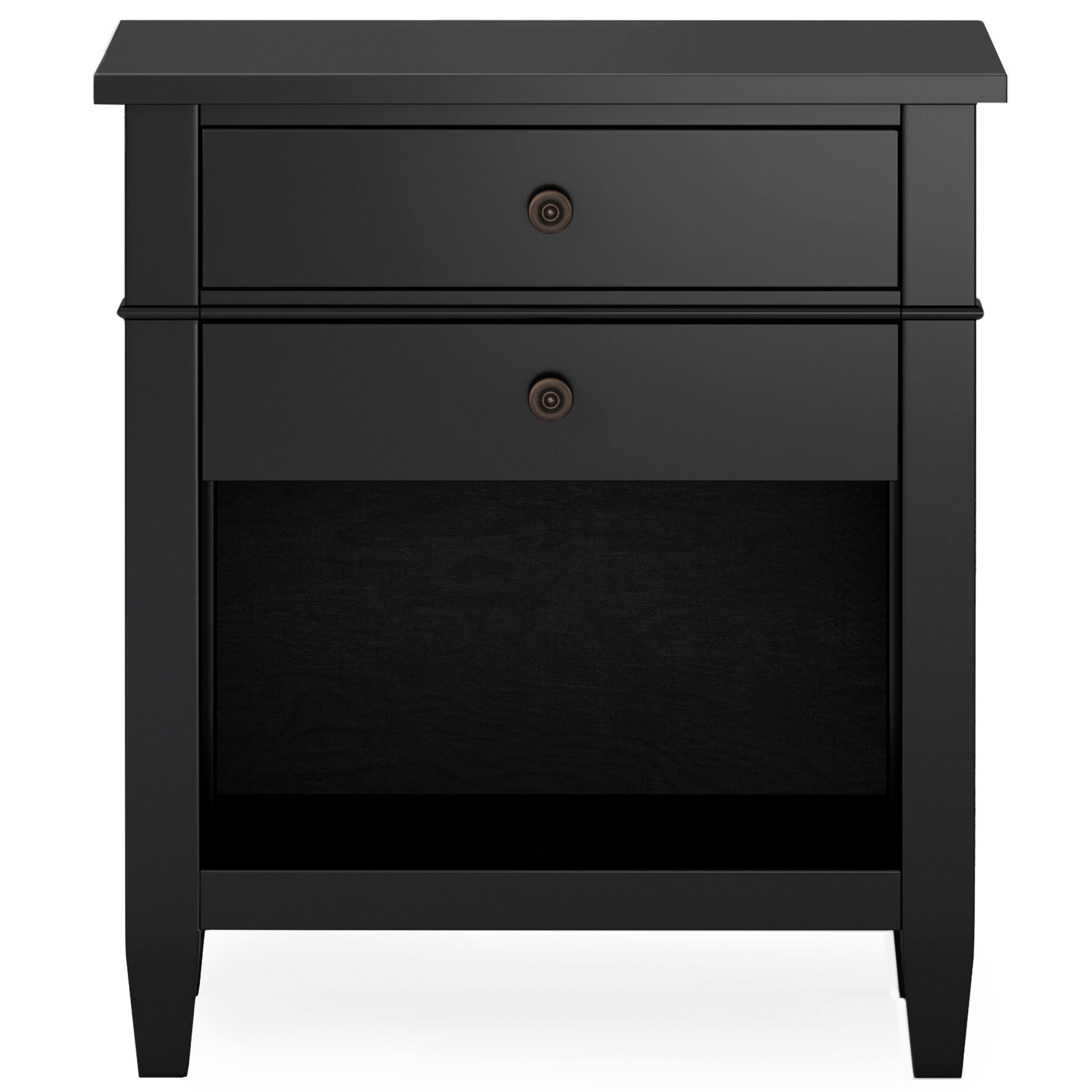 Left. Simpli Home - Carlton SOLID WOOD 24 inch Wide Contemporary Bedside Nightstand Table in Black - Black.