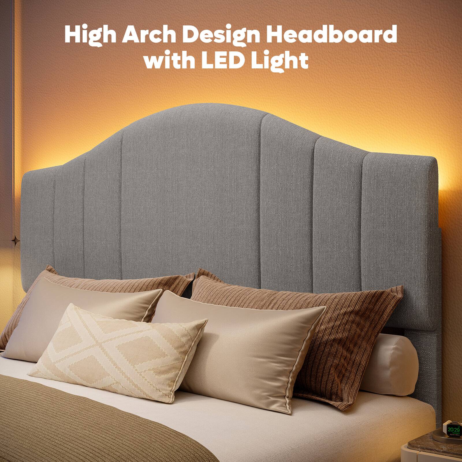 High Arch Design Headboard with LED Light