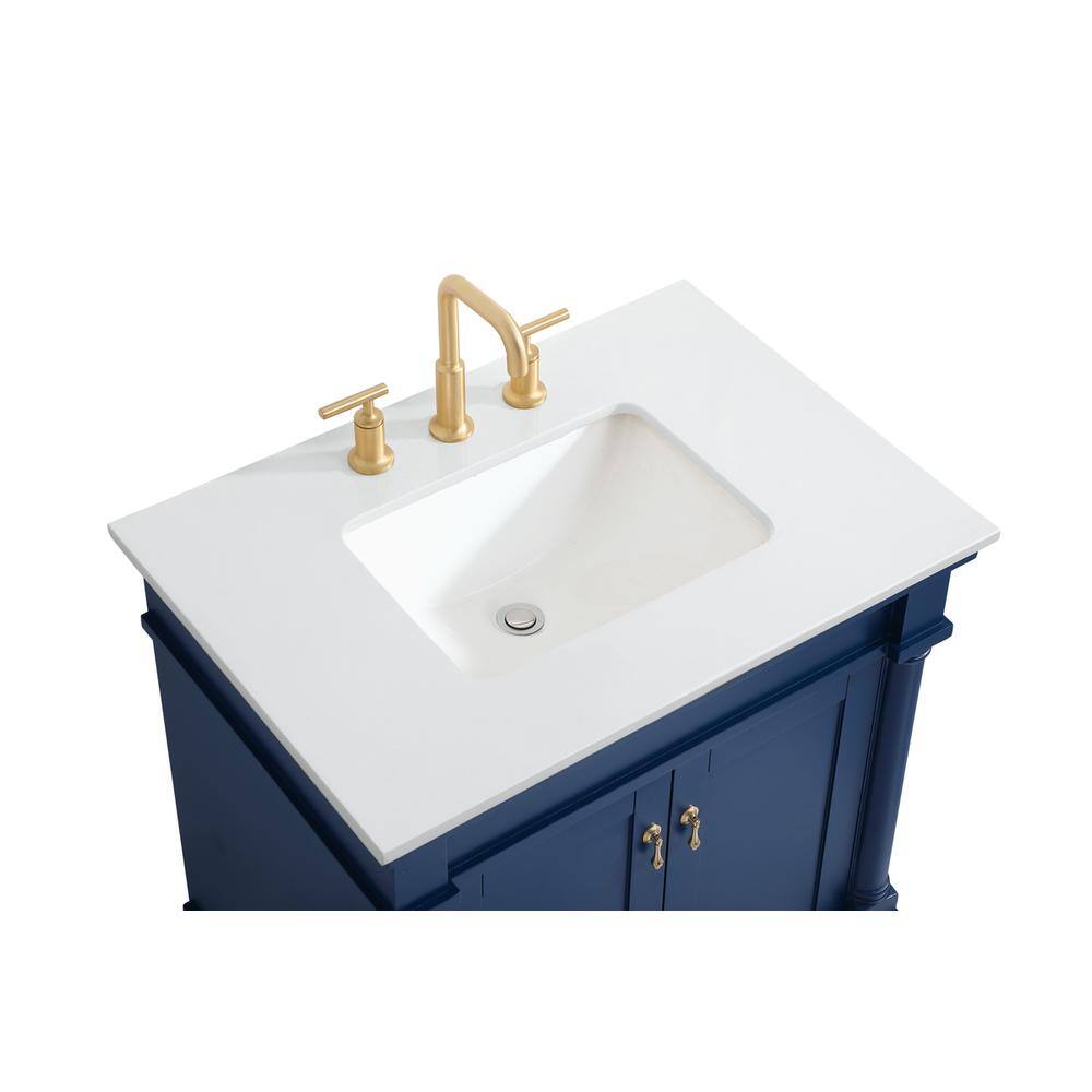 Alt View 1. Elegant Decor - 30 inch Single Bathroom vanity in Blue with ivory white engineered marble - Blue.