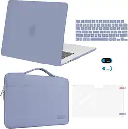 mosiso - 5in1 Kit for MacBook Air 15 inch Case M5 M4 M3 M2 2026-2023, Hard Shell&Sleeve&Keyboard Skin&Webcam Cover&Screen Film - Lavender Gray