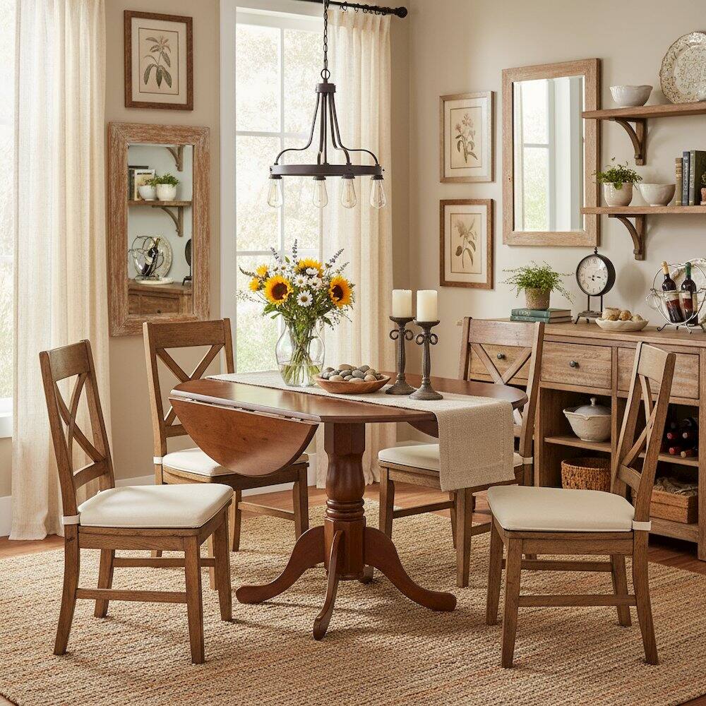 Back. FurniFact - Round Table - Saddle Brown.