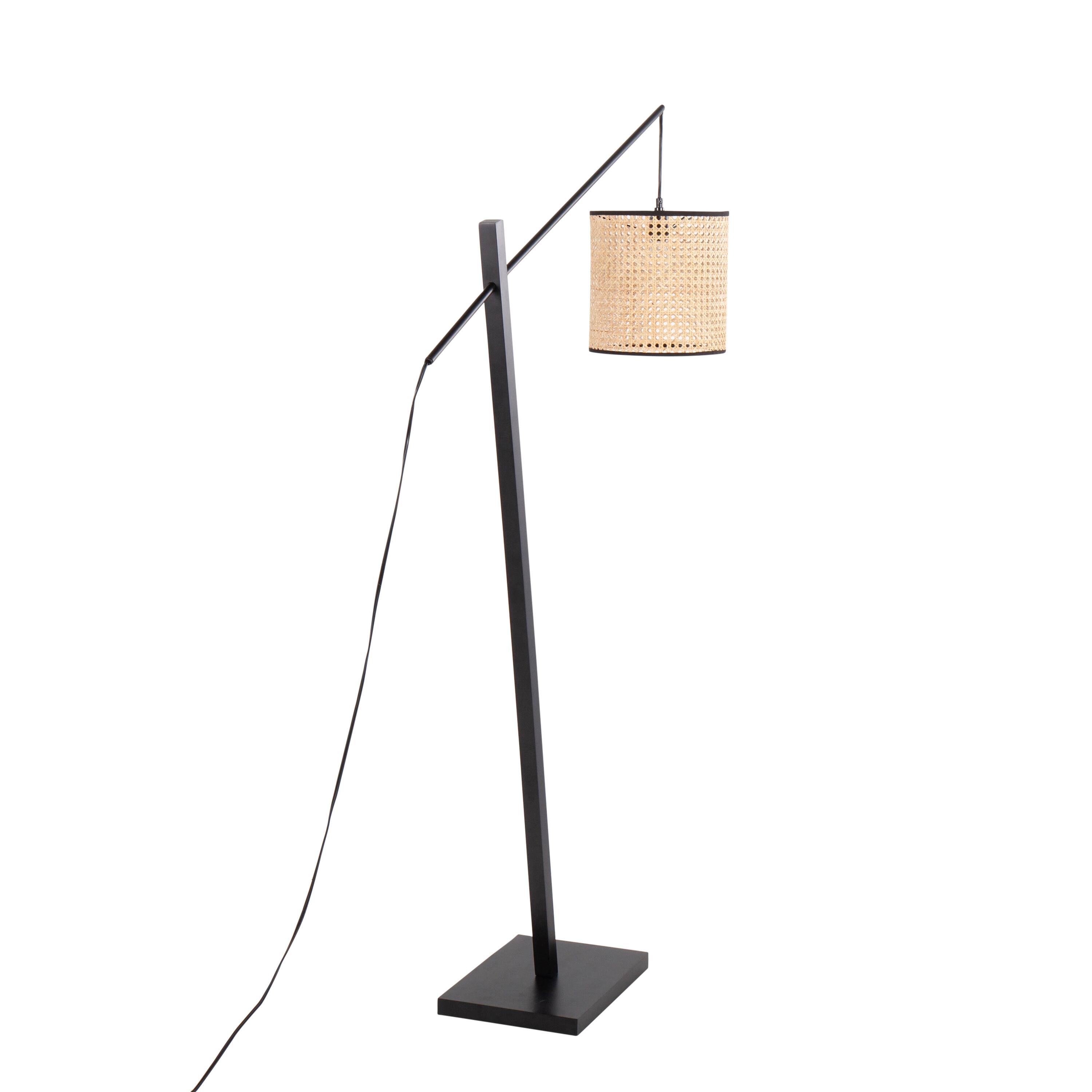 Back. Loheer - Loheer Arturo Contemporary Rattan Floor Lamp Black Wood and Steel 60 Inch Tall Standing Lighting for Living Room - Black.