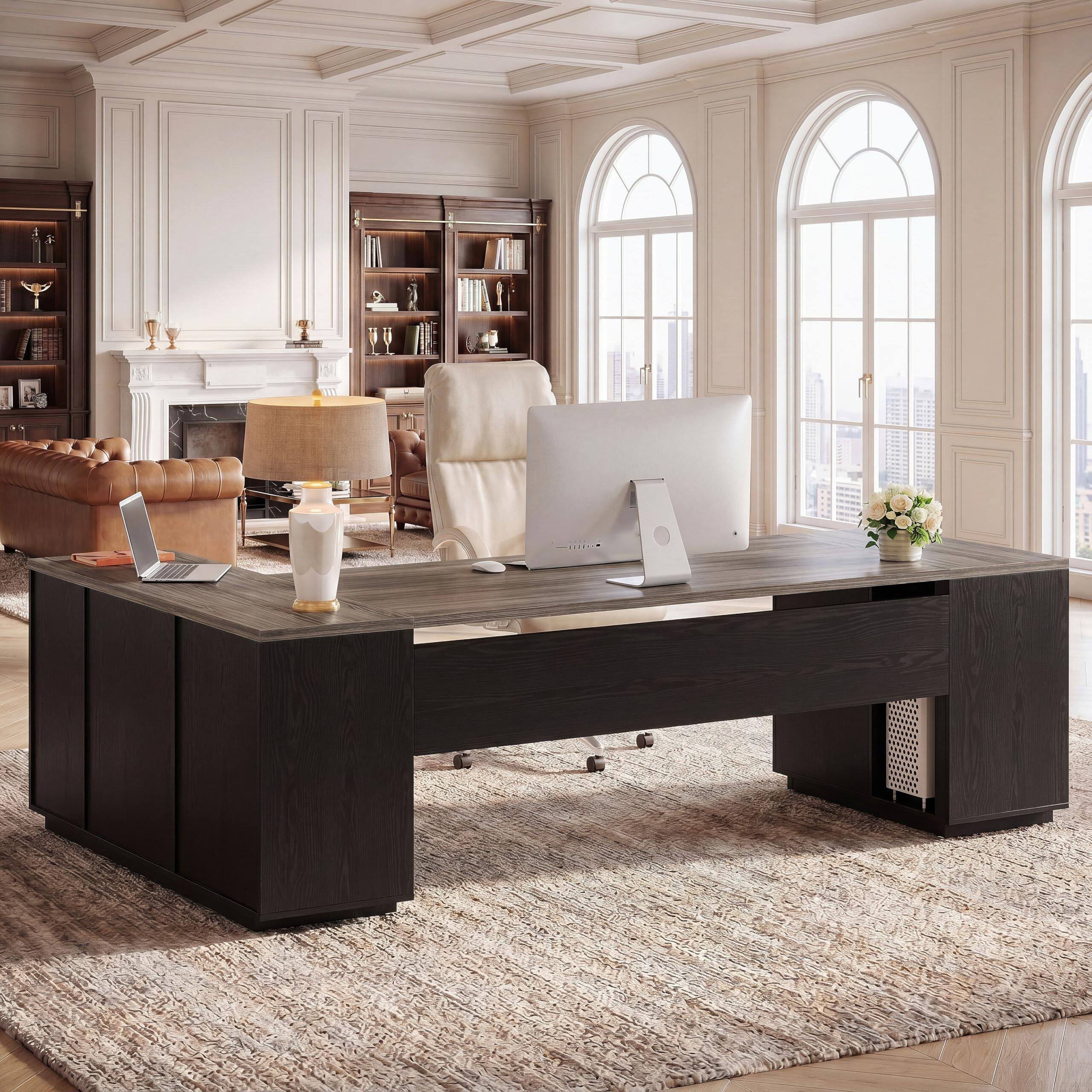 Tribesigns 85.8 Inch L Shaped Executive Desk Grey & Black - Best Buy