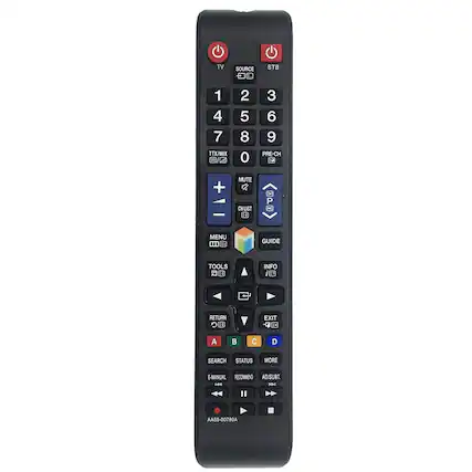 TV SOURCE STB 1 2 3 4 5 6 7 8 9 0 PRE-CH C + MUTE T - CH CHLIST 16 MENU ... 2 GUIDE TOOLS a 4 INFO I RETURN " EXIT - A C D SEARCH STATUS MORE E-MANUAL RECOMMEND AD/SUBT HM D AA59-00790A