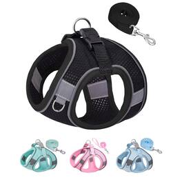 Paradigms Interiors - Dog Harness For Dogs No Pull Puppy And Leash Set Step-in Mesh Reflective - Black-XS