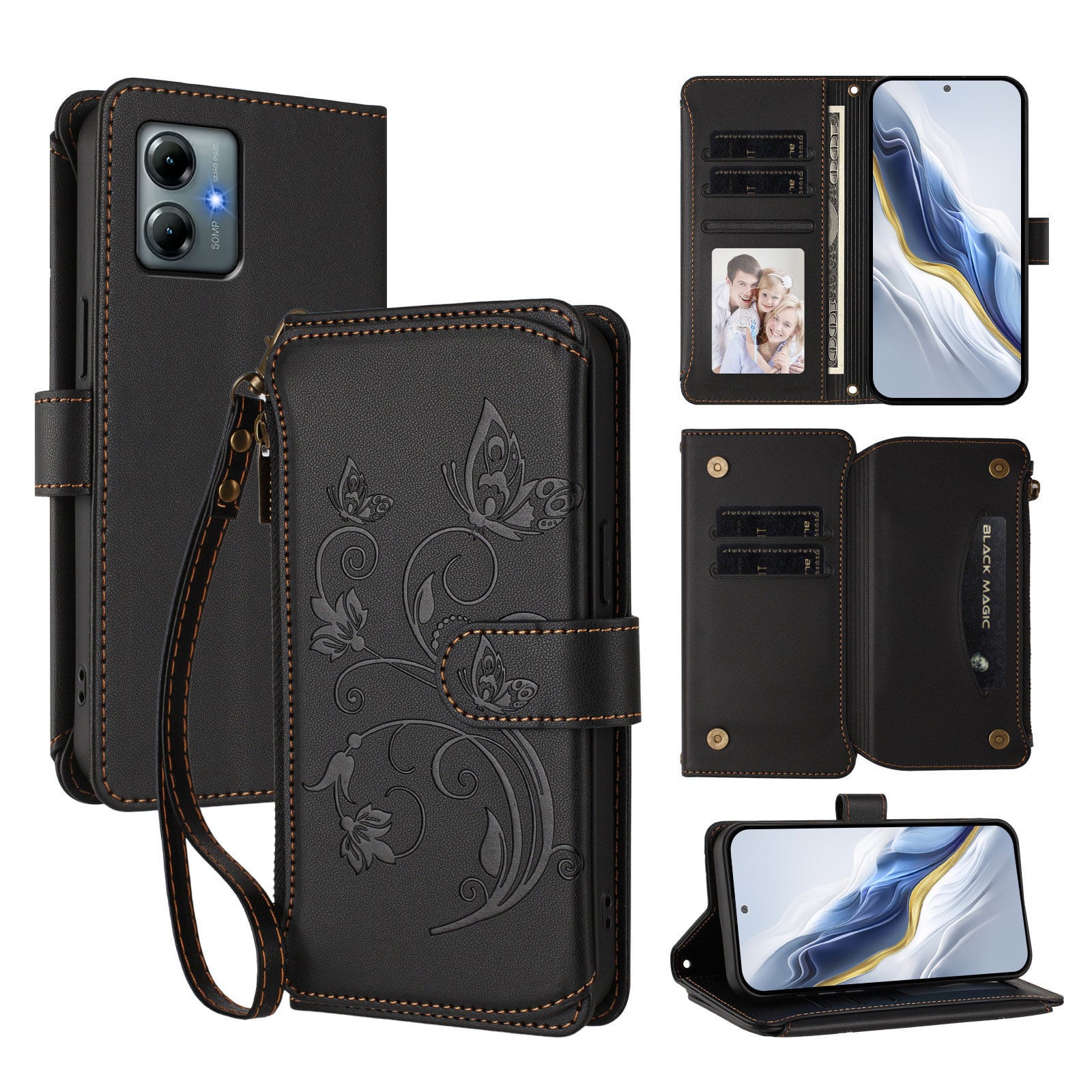 Dteck - Crossbody Wallet Case for Motorola G Power 5G (2025),Embossed Butterfly Flower Folio Cover with Zipper Pocket+Strap - Black price history on PriceWatchPro