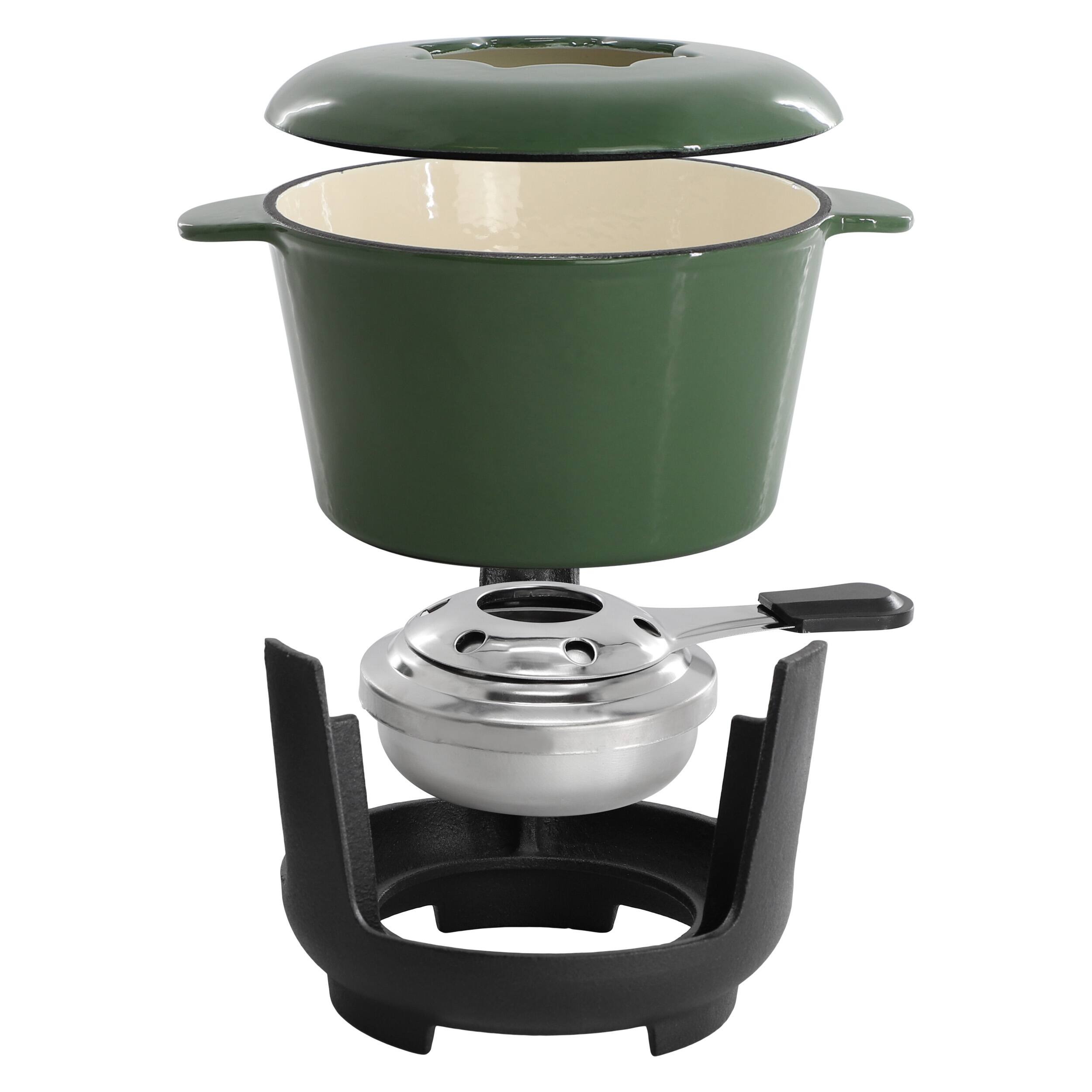 Alt View 2. MegaChef - MegaChef Enameled Cast Iron Fondue Pot with 6 Serving Forks in Green - Green.