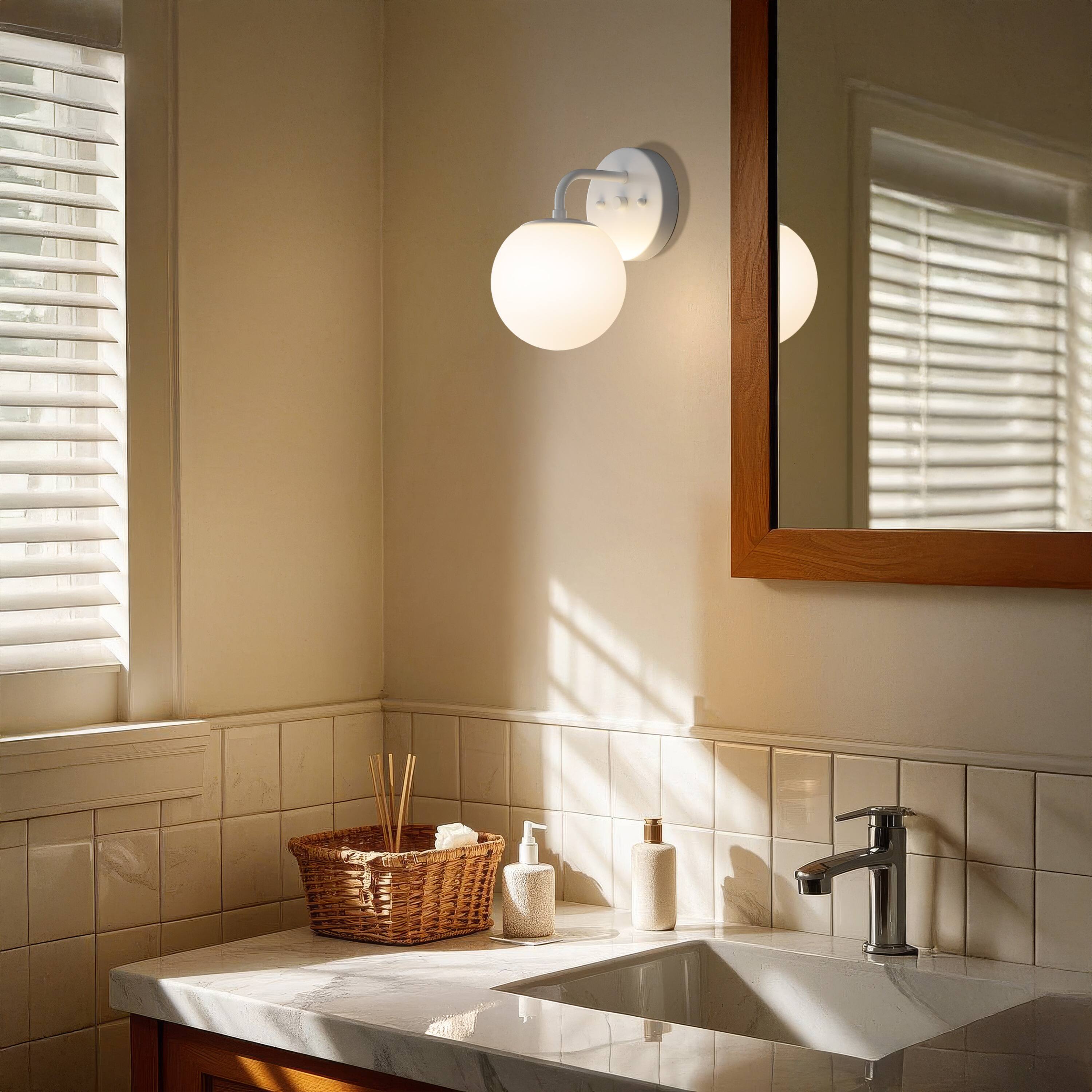 Alt View 7. Jonathan Y - Louis Parisian Globe 5.75" 1-Light Metal/Frosted Glass Modern Contemporary LED Vanity Light, White - White.