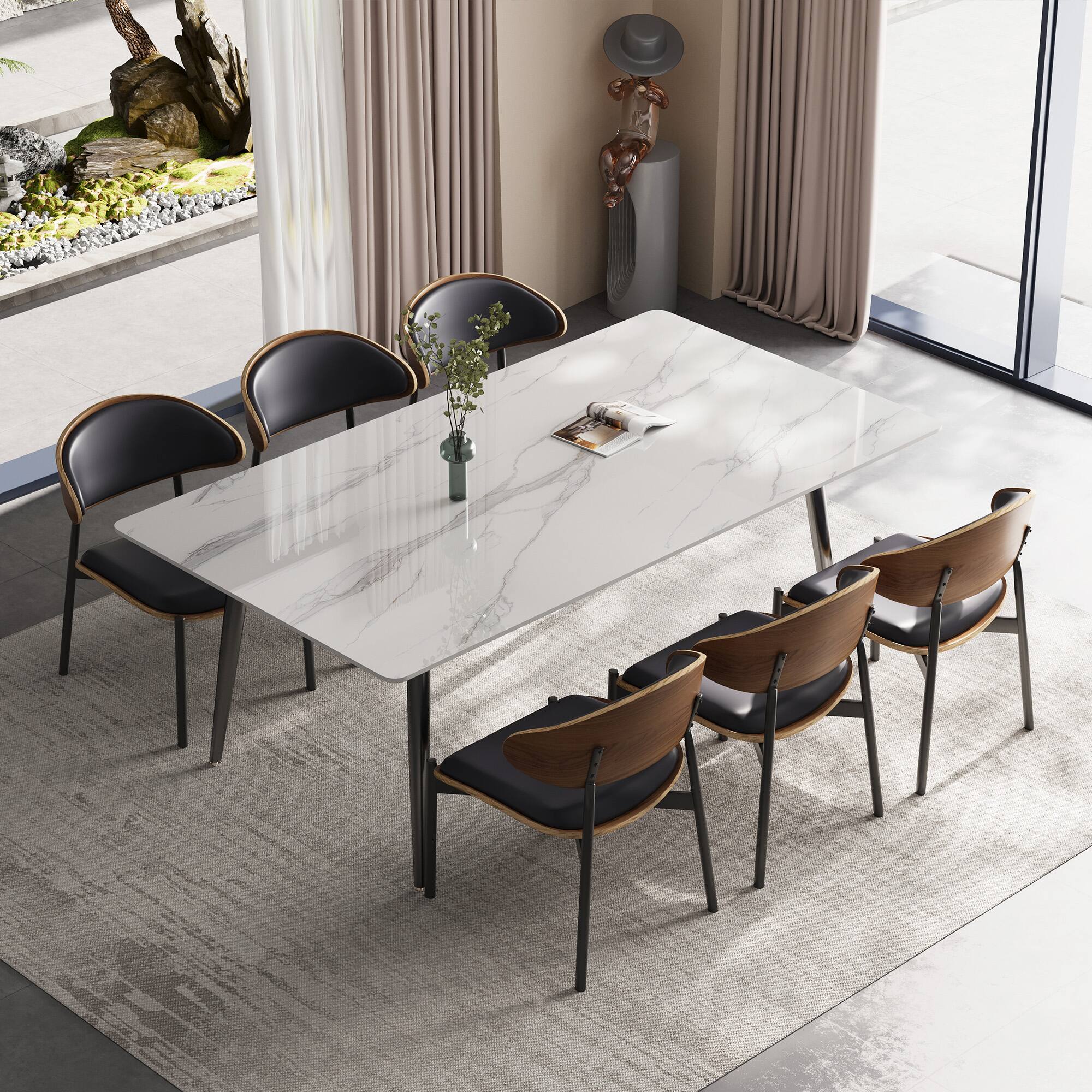Alt View 2. luck idea - 70.8" Long dining table, Sintered stone top, Metal legs - Bright White.