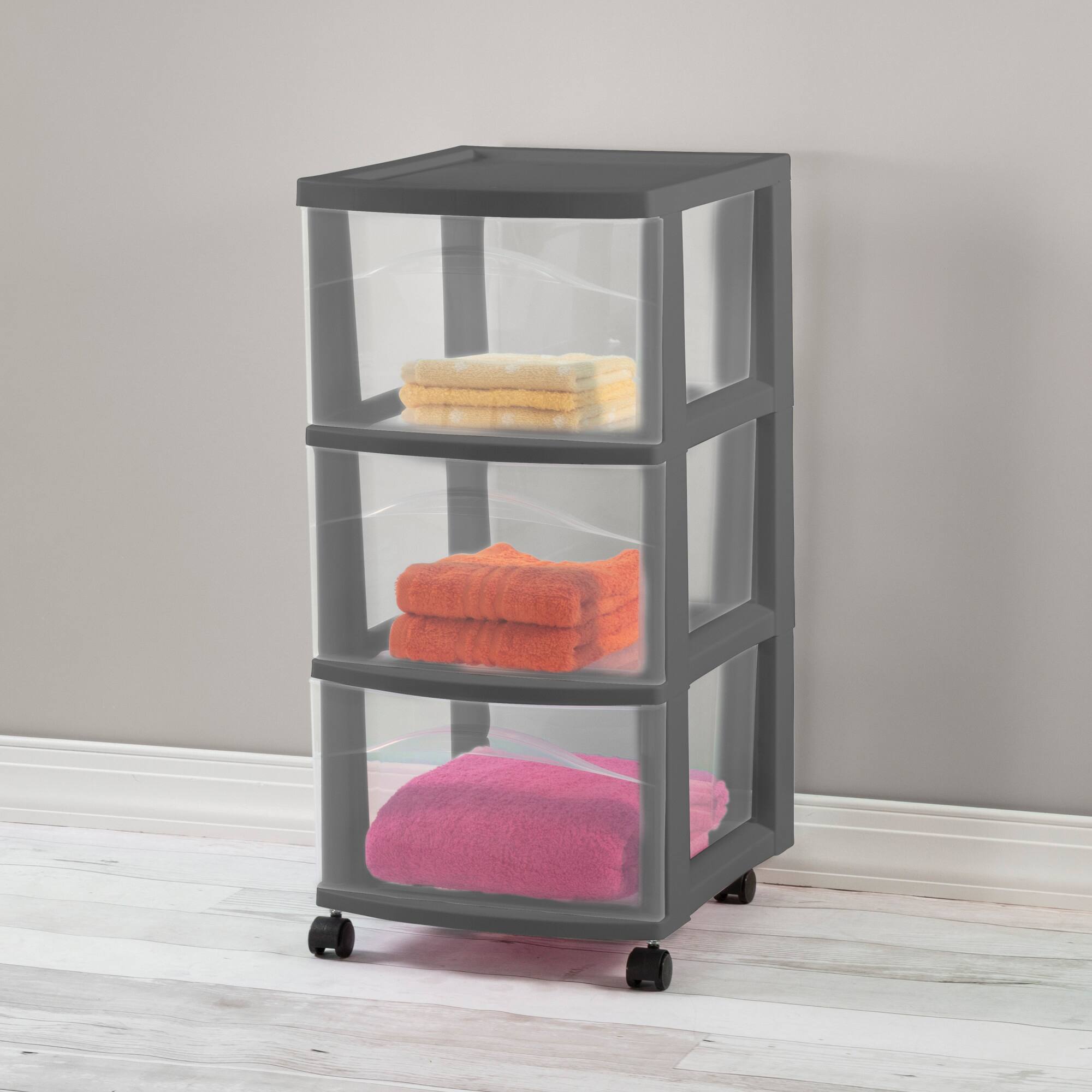 Alt View 4. Sterilite - Sterilite 3 Drawer Storage Cart, Plastic Rolling Organization, Flat Gray, 2 Pack - Flat Gray.