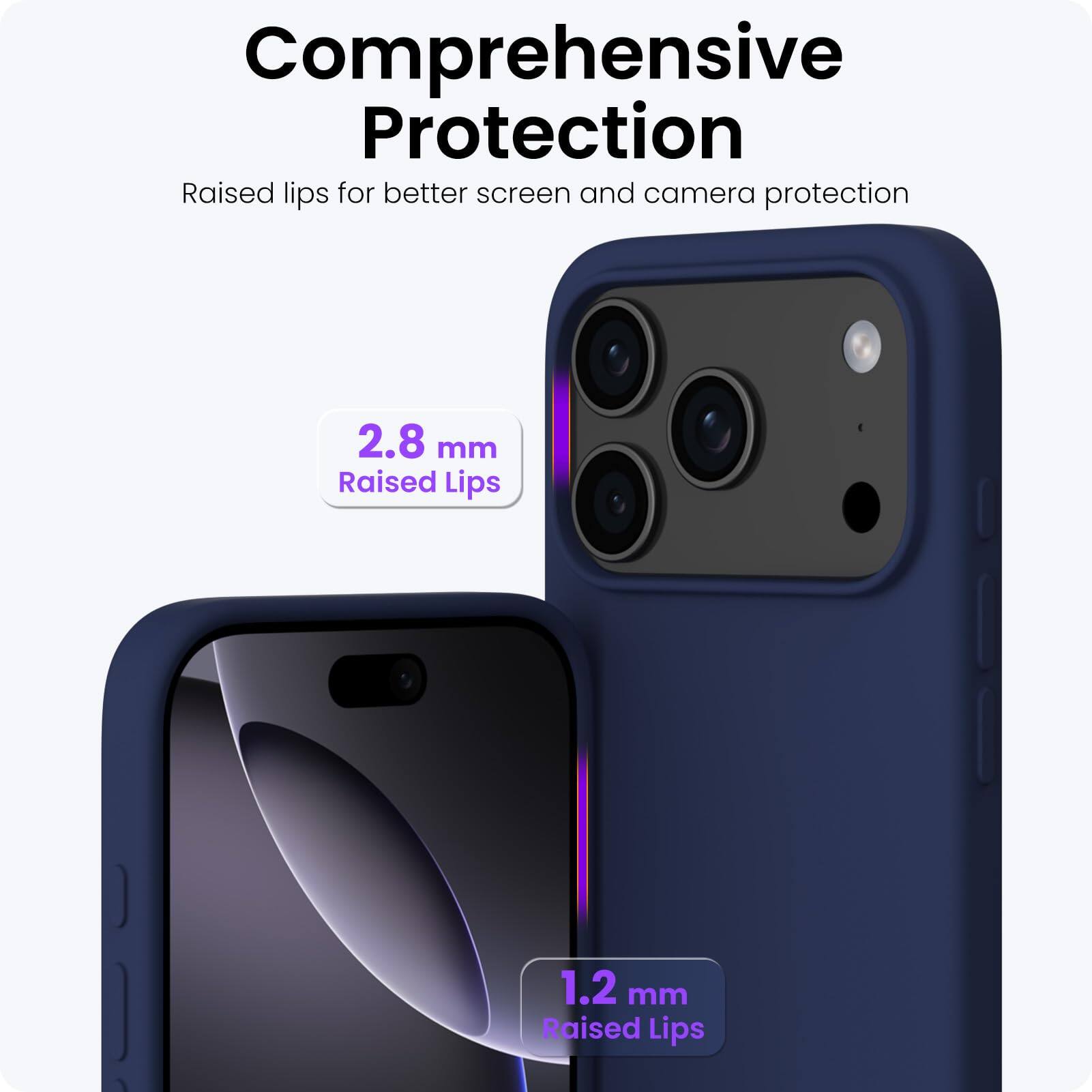 Comprehensive Protection

Raised lips for better screen and camera protection

2.8 mm Raised Lips

1.2 mm Raised Lips