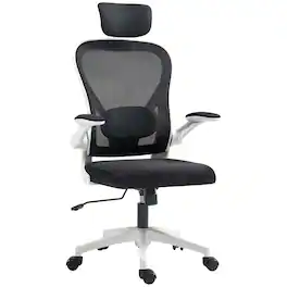 Homcom - Ergonomic Office Chair, High Back Desk Chair with Flip-up Armrest, Rotatable Headrest, Adjustable Lumbar Support - Black