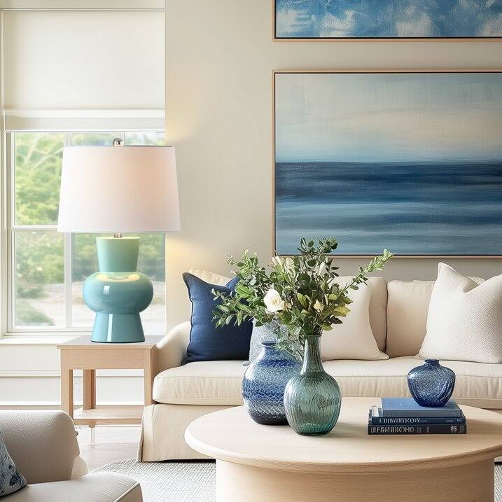Alt View 1. partphoner - Large Green Ceramic Table Lamp - Blue.