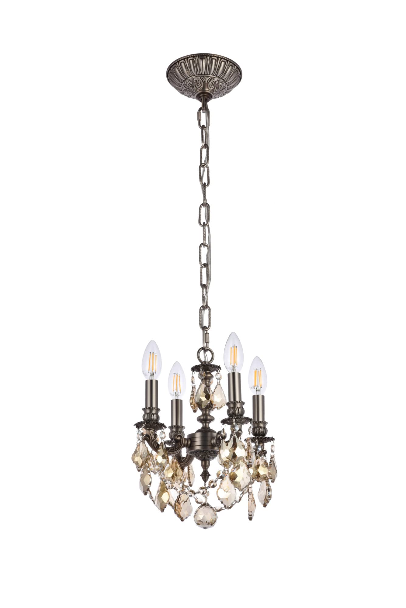 Alt View 7. Elegant Lighting - Lille 4-Light Brass & Crystal Chandelier - Bronze.