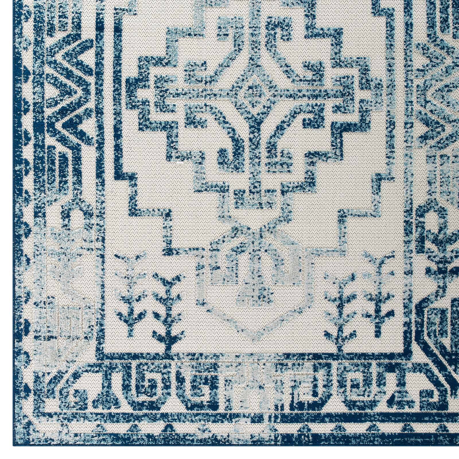 Alt View 3. Modway - Reflect Nyssa Distressed Geometric Southwestern Aztec Indoor/Outdoor Area Rug - Ivory and Blue.