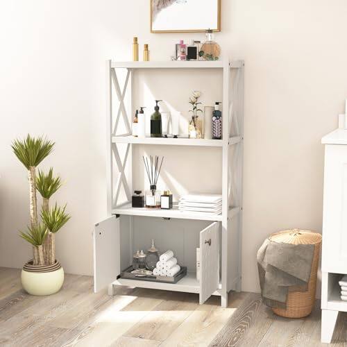 Alt View 7. Ecooso - Freestanding Bathroom Storage Cabinet with Double Doors and Open Shelves Organizer - White.