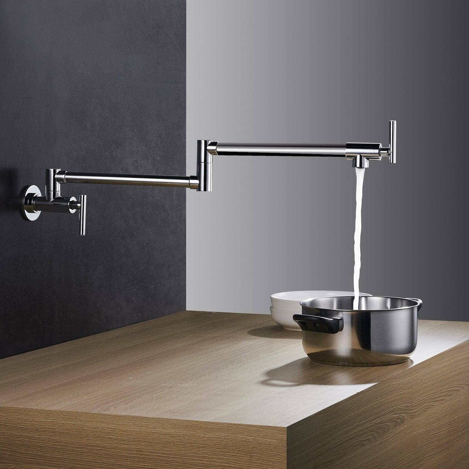 Alt View 4. Boyel Living - Brass Wall Mount Pot Filler with 2 Handle in Polished Chrome - Polished Chrome.
