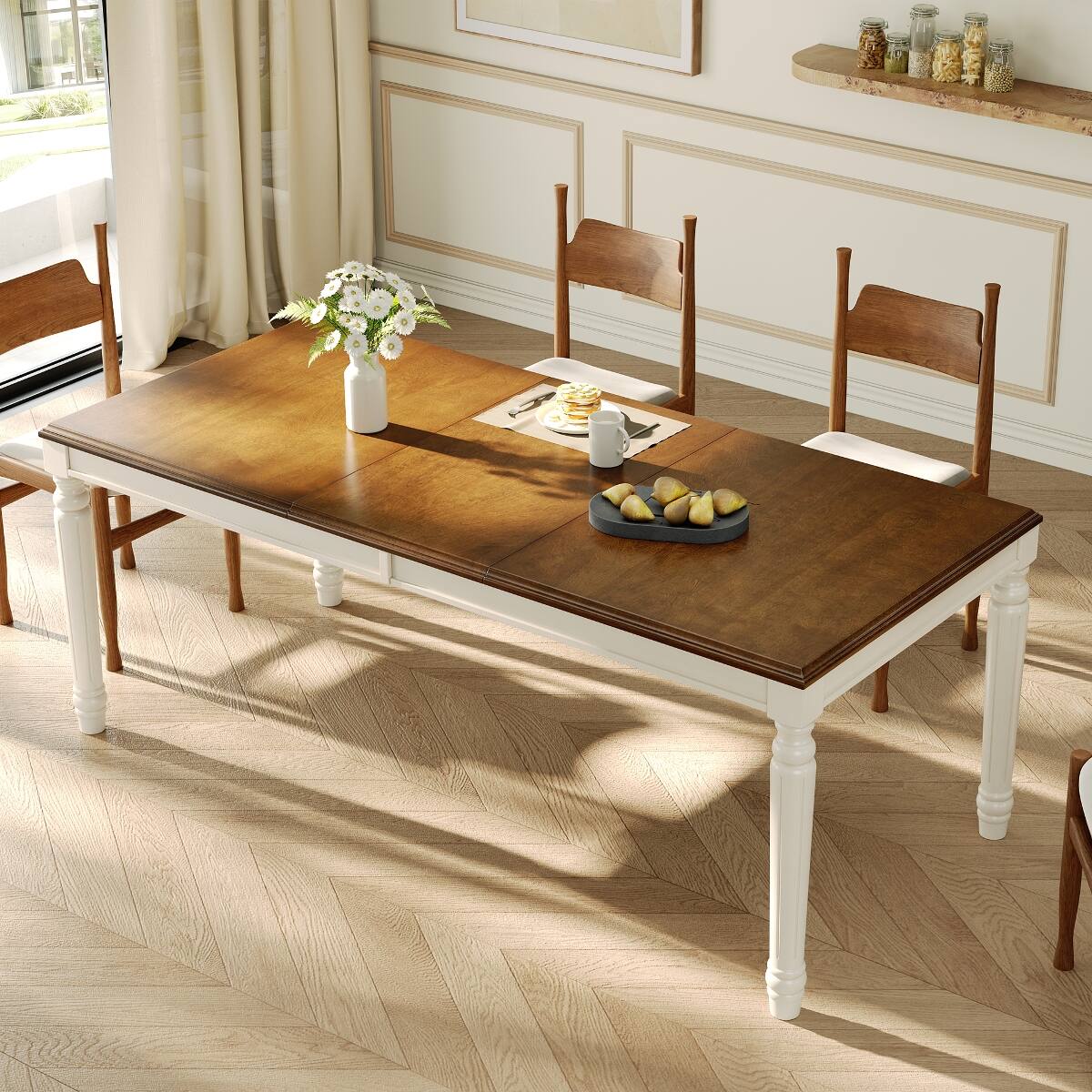 Alt View 2. Loheer - Loheer Rectangular Dining Table with Turned Legs, Natural Wood Style for Dining Room and Kitchen - Natural.
