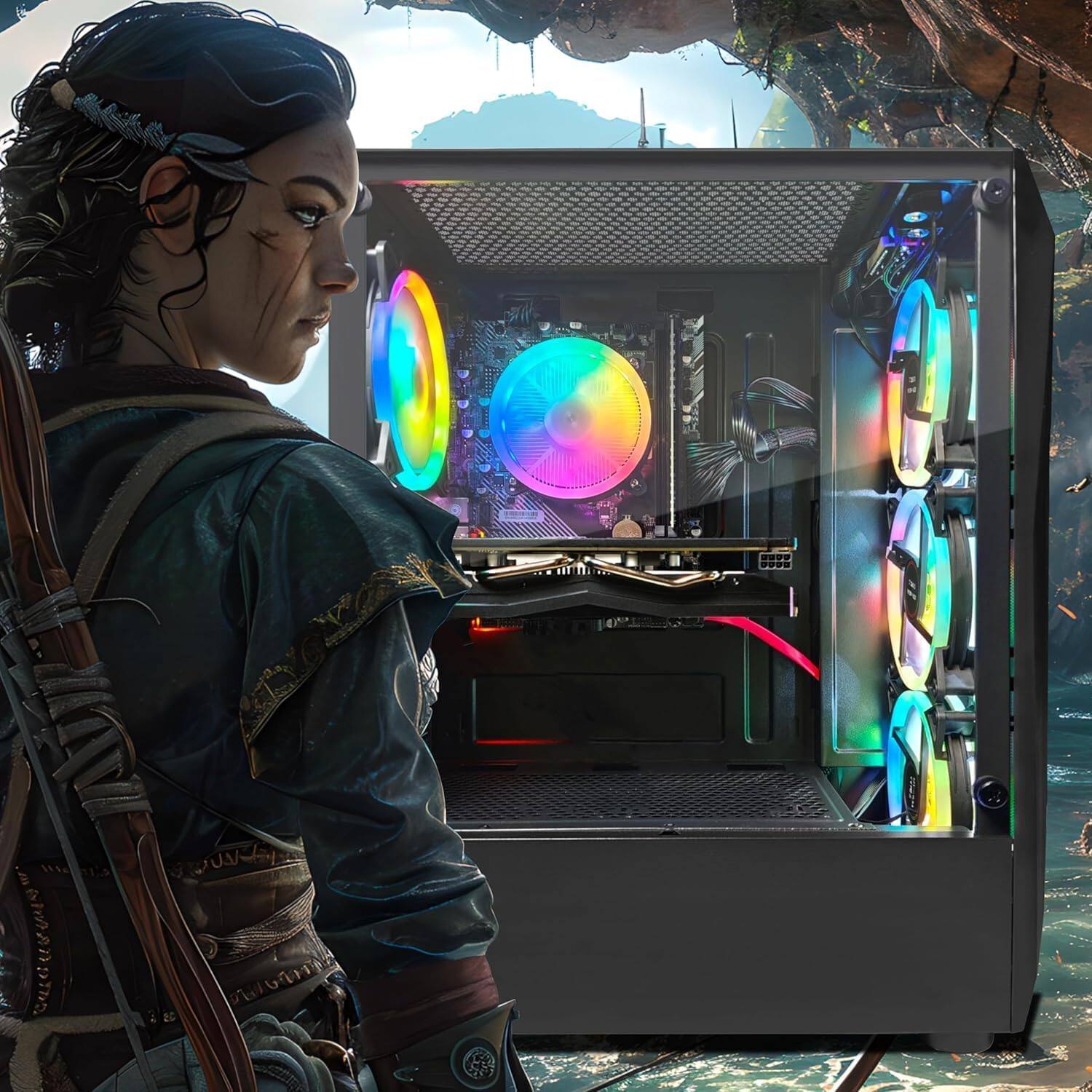 Left. STGAubron - STGAubron Gaming DesktopPC, Intel 10th Gen G5905 3.5Ghz, Radeon RX 580 8G, 16G DDR4, 1T SSD, WiFi 6, BT 5.0, Win11 Home - Black.