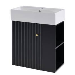 Glintex - 21.6" Modern Floating Bathroom Vanity with Ceramic Basin - Perfect for Small Bathrooms, Right side storage - Black