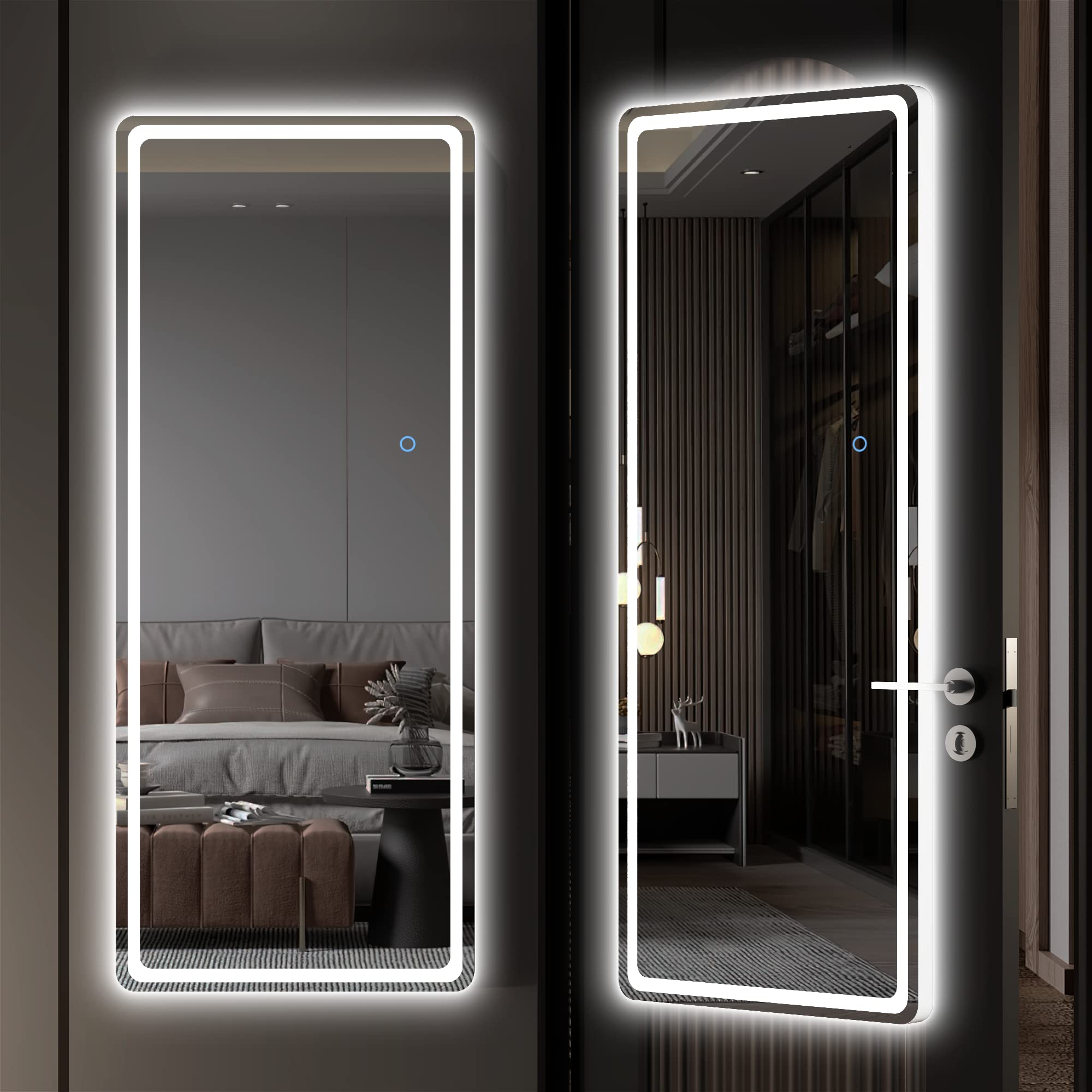 Front. Comfort Essence - Led Door Mirror Full Length 44 1" X 15 8" Lighted Over The Hanging Body Wall Mounted Light Up Long Dressi... - White-56"L x 16"W.