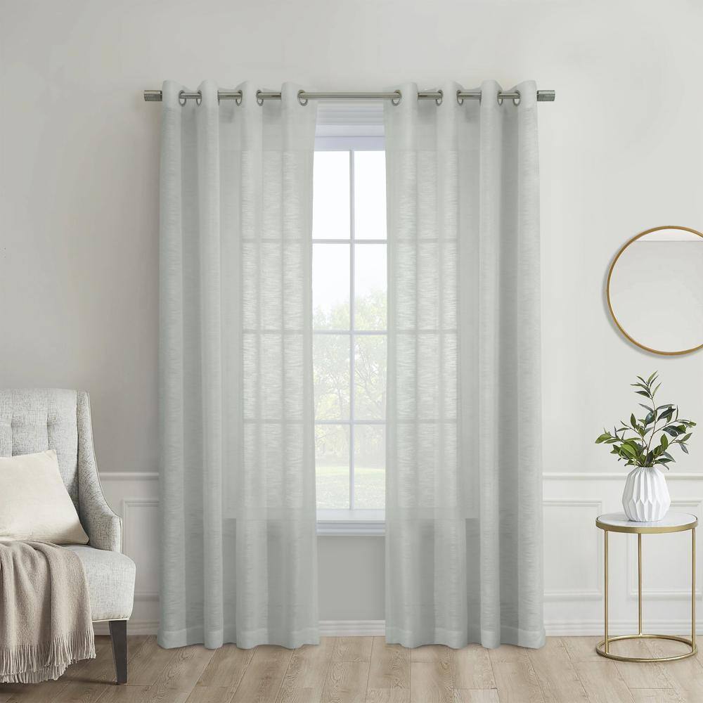 Angle. Commonwealth Home Fashions - Habitat Boucle Sheer Premium Stylish and Functional Grommet Curtain Panel 52" x 95" Light Grey - Light grey.