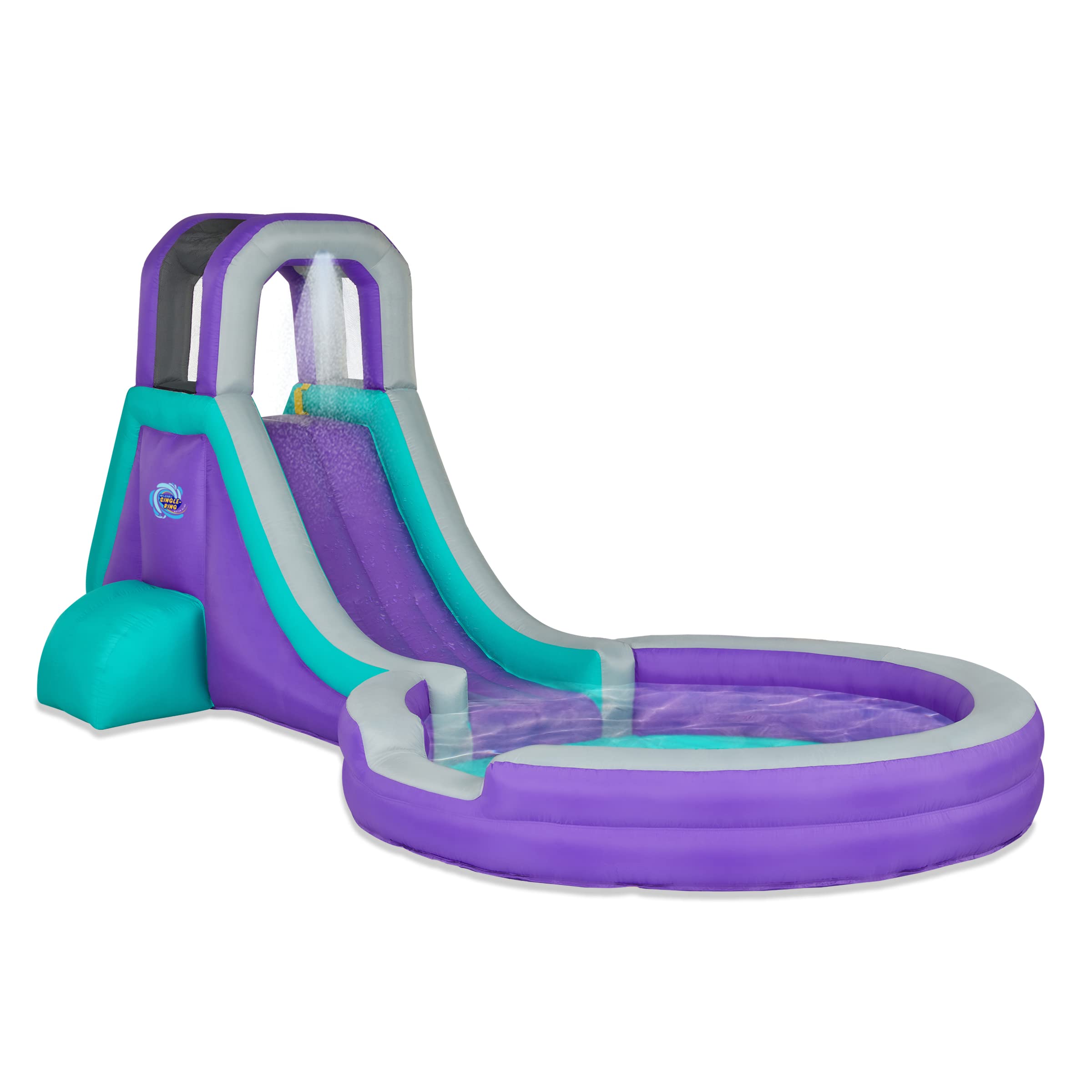 Front. Sunny & Fun - Single Ring Inflatable Water Slide Park with Climbing Wall & Deep Pool.