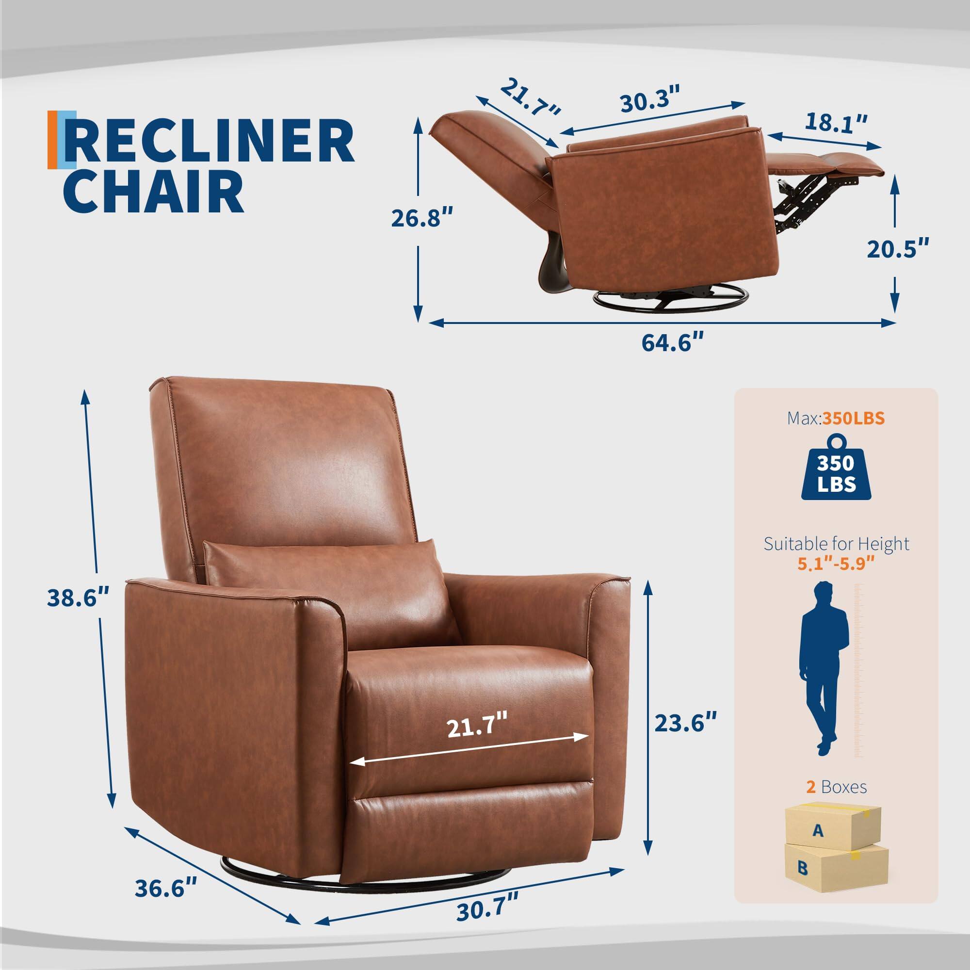 RECLINER CHAIR

Dimensions:
- Width: 36.6"
- Depth: 30.7"
- Height: 38.6"
- Seat Height: 21.7"
- Armrest Height: 23.6"
- Back Height: 30.3"
- Seat Depth: 20.5"
- Overall Length: 64.6"
- Max Weight Capacity: 350 LBS
- Suitable for Height: 5.1" - 5.9"

2 Boxes (A and B)
