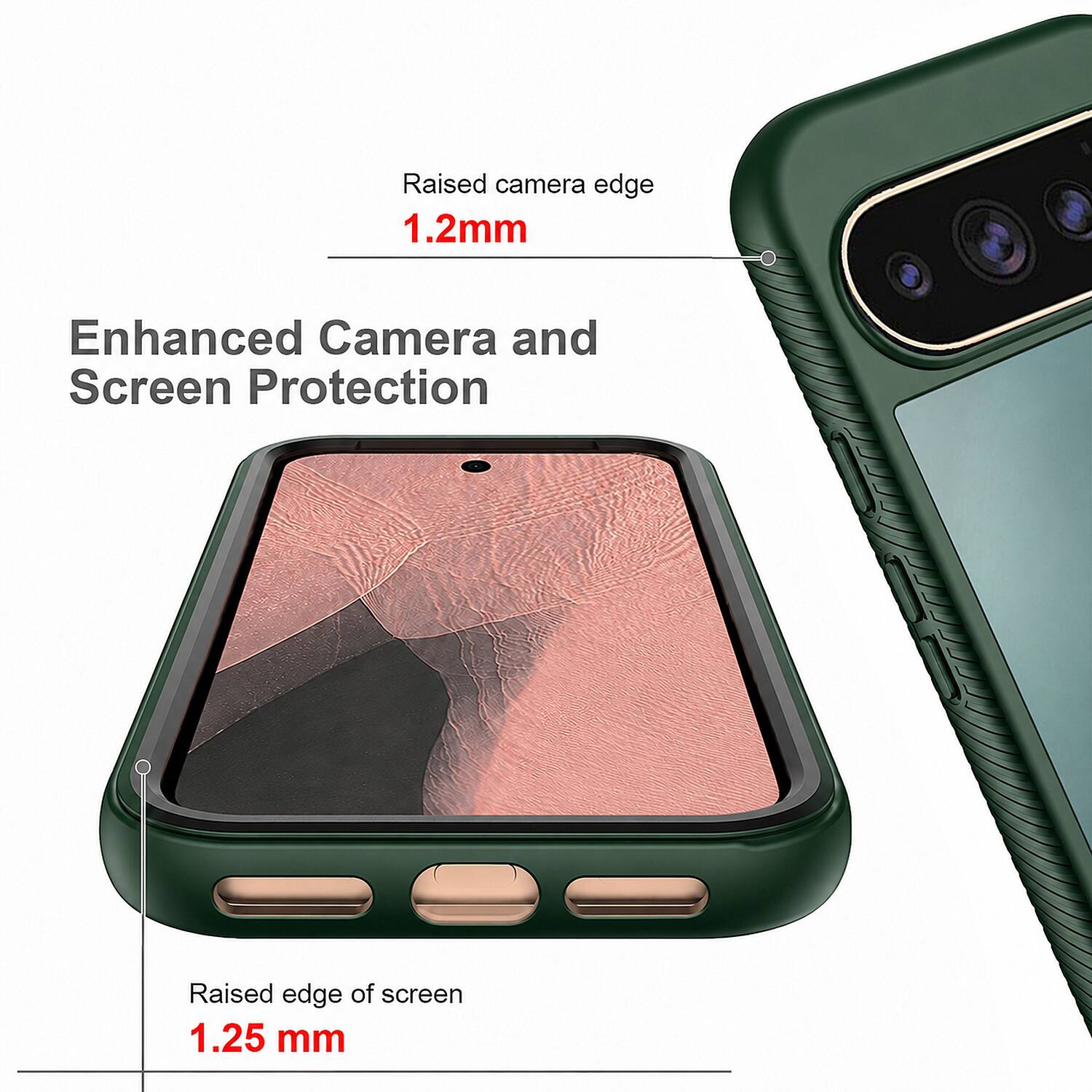 Raised camera edge 1.2mm  
Enhanced Camera and Screen Protection  
Raised edge of screen 1.25 mm