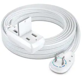 Maximm - 15ft 360° Rotating Flat Plug Extension Cord/Wire, 16 AWG Multi 3 Outlet, 2 Prong with Safety Cover - UL Certified - White