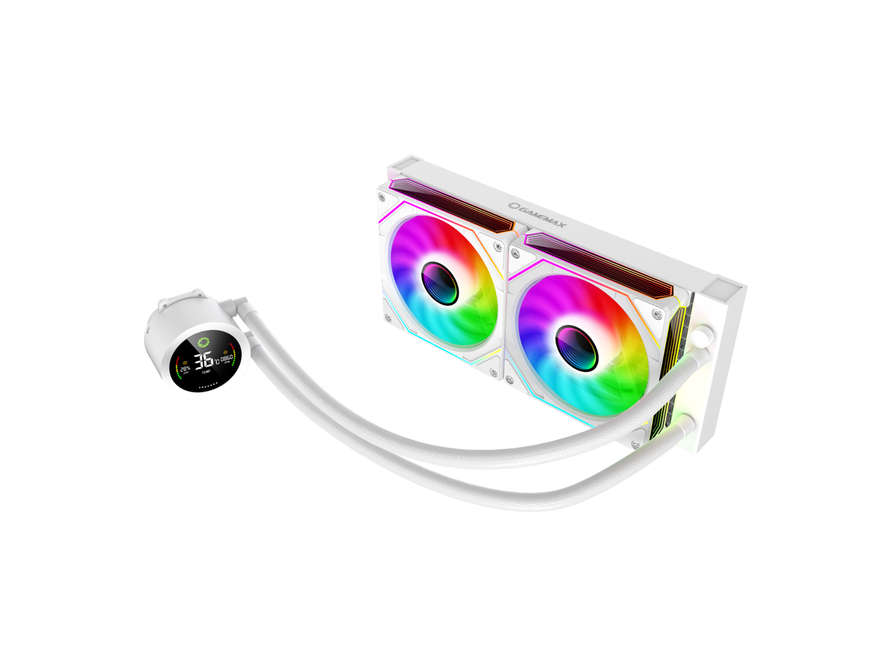 Alt View 2. GAMEMAX - GAMEMAX IceBerg 240 WH, 240mm ARGB AIO Water Cooler, 245W TDP, Supports Intel LGA 1851/1700, AMD AM5/AM4 - White.