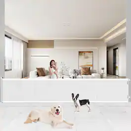 Pawtners - 41" Tall Extra Wide Retractable Baby & Pet Gate, Extends 200" for Indoor/Outdoor Doorways, Stairs - White