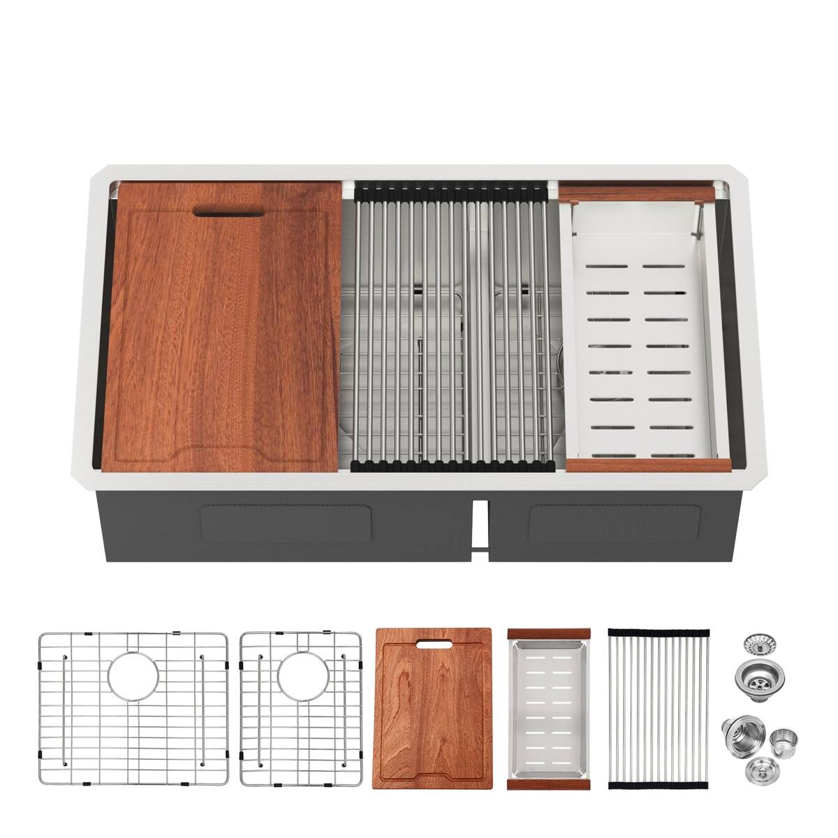 Ropilly 33 inch undermount double bowl kitchen sink, 16 gauge t304 ...