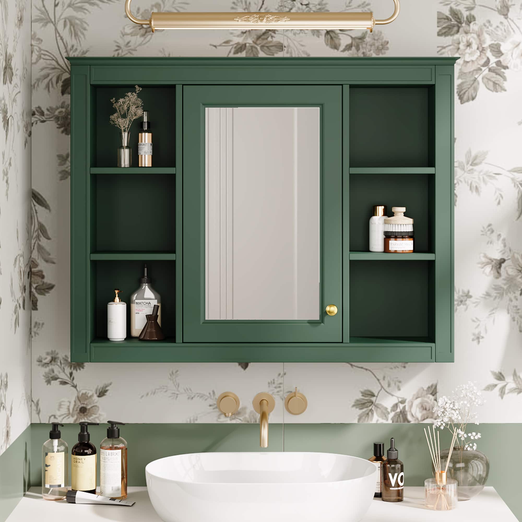 APRILSOUL - 35'' x 27.5'' Medicine Cabinet Wall Mounted Bathroom Storage Cabinet - Green