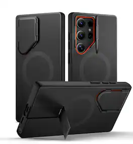 SURITCH - Phone Case for Samsung Galaxy S24 Ultra, Magnetic Shockproof Protective Cover with Camera Cover & Adjustable Kickstand - Aurora Black