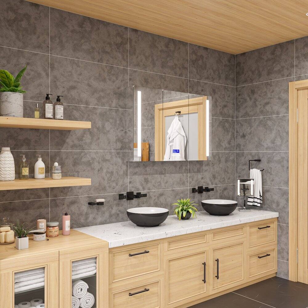 Left. Alfi - Polished Chrome Tabletop Square 8" 5x Magnifying Cosmetic Mirror with Light - Silver.