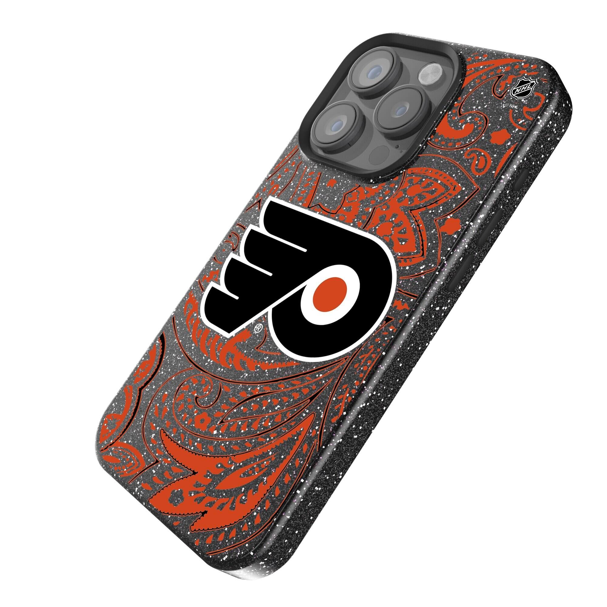 Alt View 1. Keyscaper - Black Philadelphia Flyers Paisley Bling iPhone Case - 14 Pro - Black.