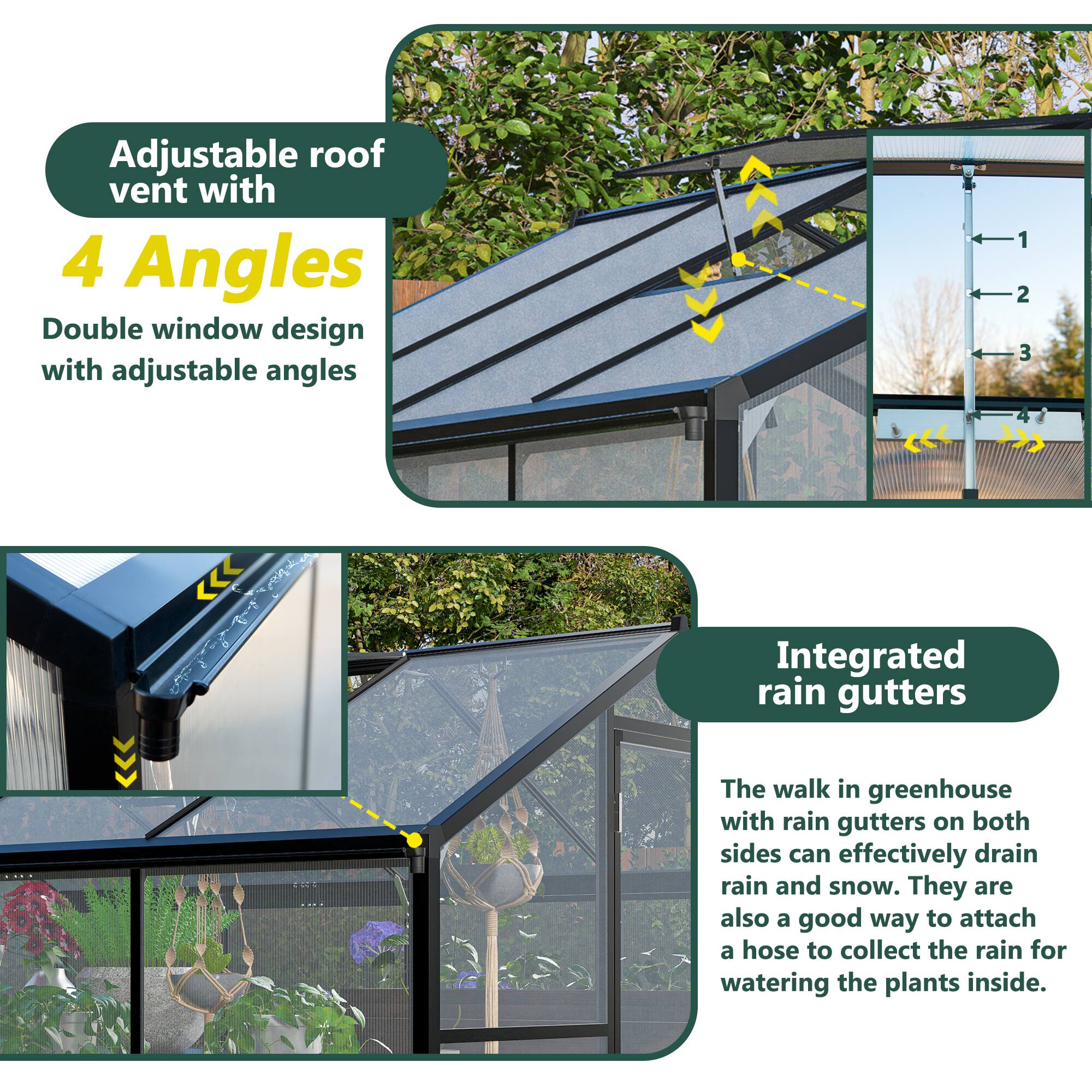 Back. TinyHomie - 6 x 10FT Outdoor Polycarbonate Greenhouse Kit with Aluminum Frame Lockable Door and Adjustable Roof Vent Backyard Patio.