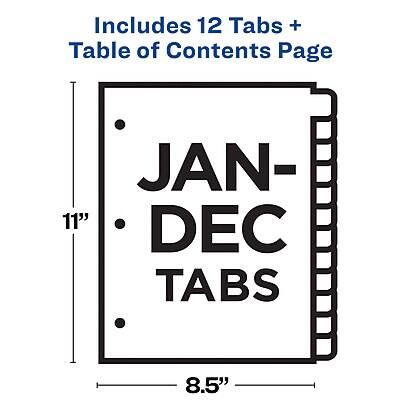 Includes 12 Tabs + Table of Contents Page

JAN-DEC TABS

11" x 8.5"