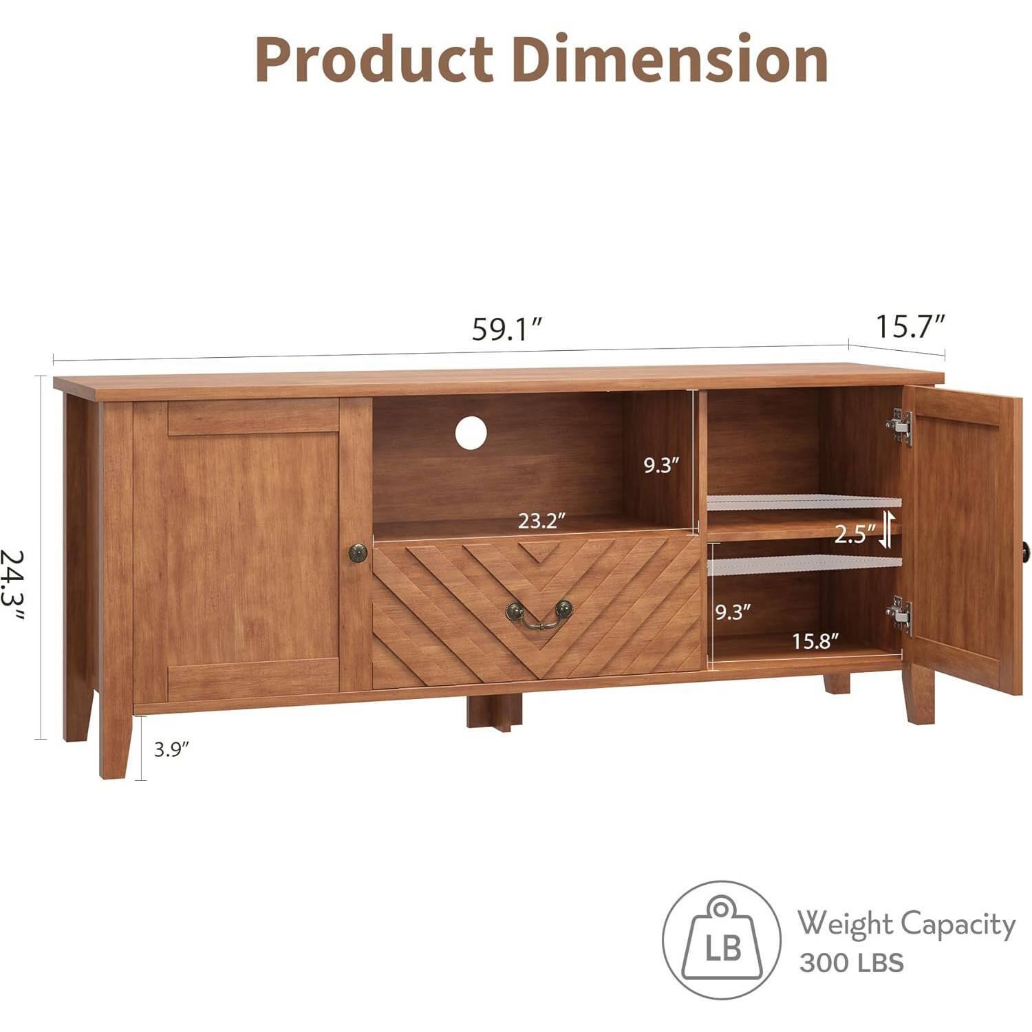 Product Dimension

- Length: 59.1"
- Height: 24.3"
- Depth: 15.7"
- Drawer 1: 23.2" x 9.3" x 2.5"
- Drawer 2: 15.8" x 9.3" x 3.9"

Weight Capacity: 300 LBS