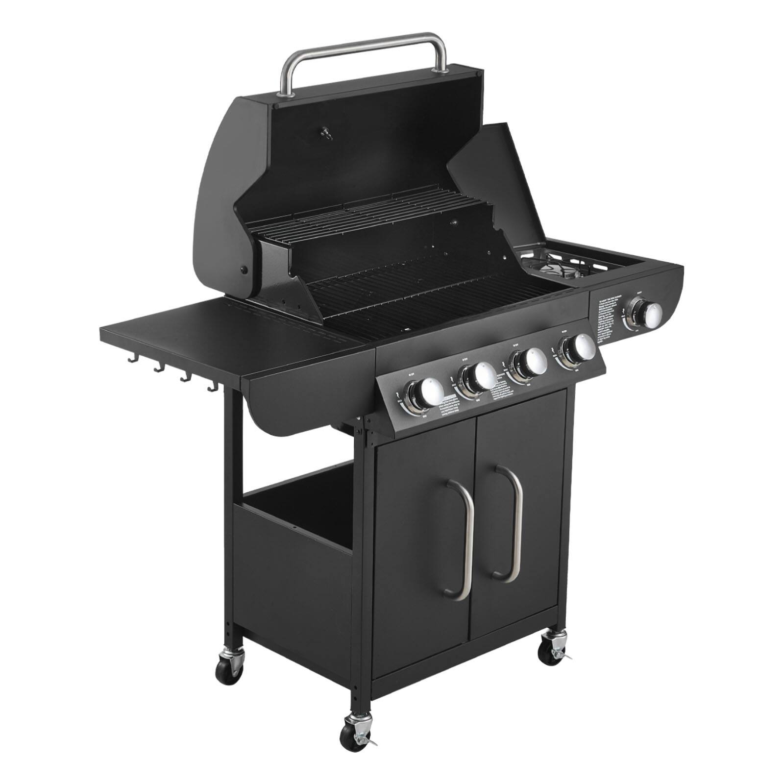 Alt View 5. VEVOR - Gas Grill, 4 Burner Propane Gas Grill with Side Burner, 425 SQ.In Grilling Area, Carbon Steel Enamel Grates - Black.