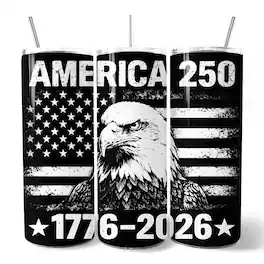 OrnamentallyYou - America 250 Freedom Flag Eagle 20oz Tumbler With Stainless Steel Straw, 4th of July Patriotic Gift Cup - Multicolored