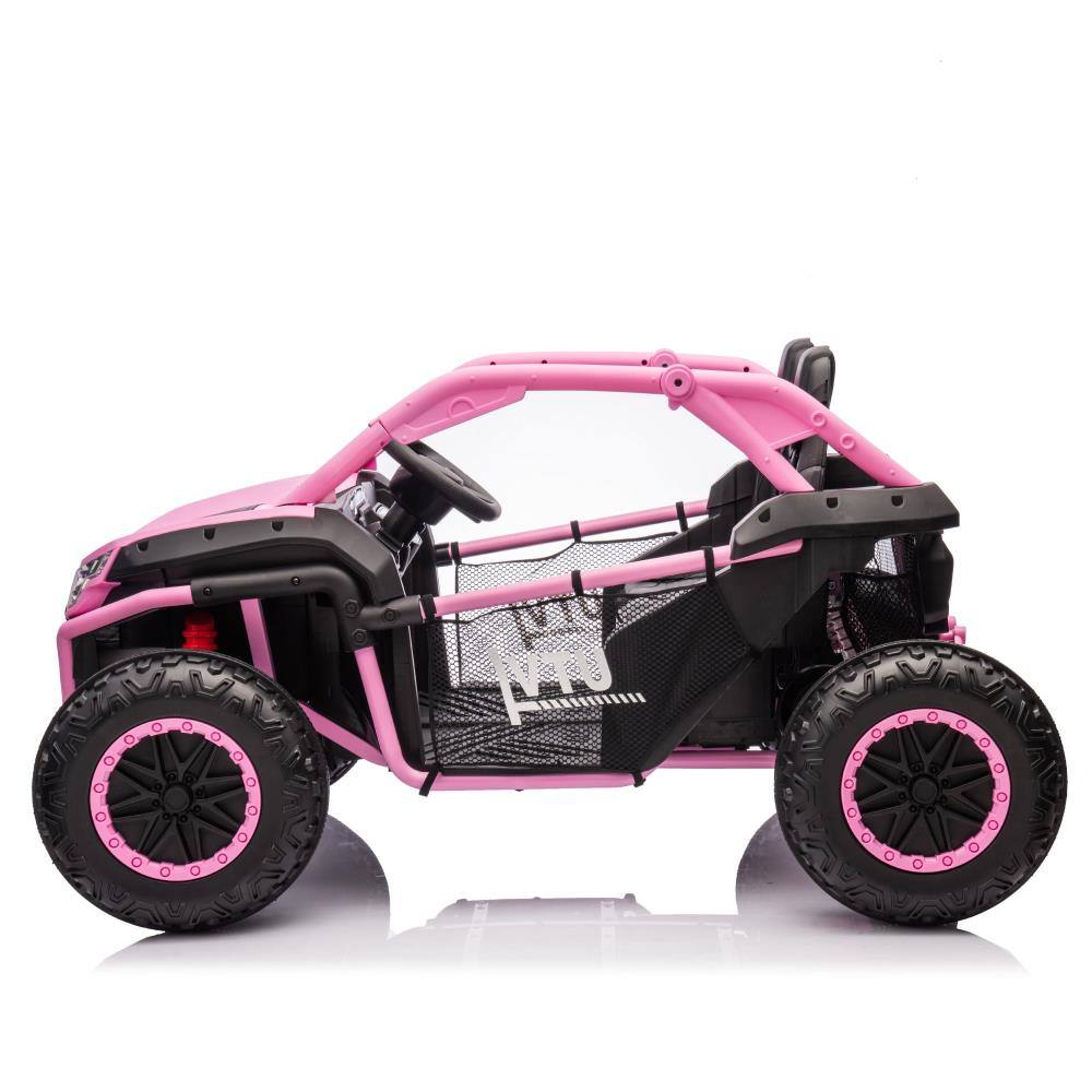 Alt View 2. BreeBe - 24V 2-Seater Kids ride on UTV w/ Remote Control, 400W Motor, 4-Wheel Suspension, Bluetooth, MP3, USB, LED Light, Age 3+ - Pink.