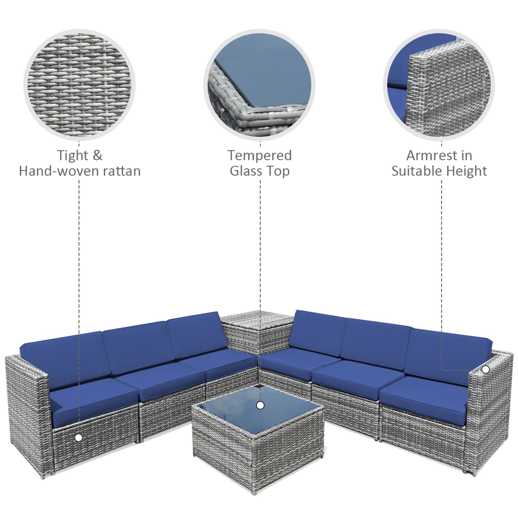 Tight & Hand-woven rattan, Tempered Glass Top, Armrest in Suitable Height