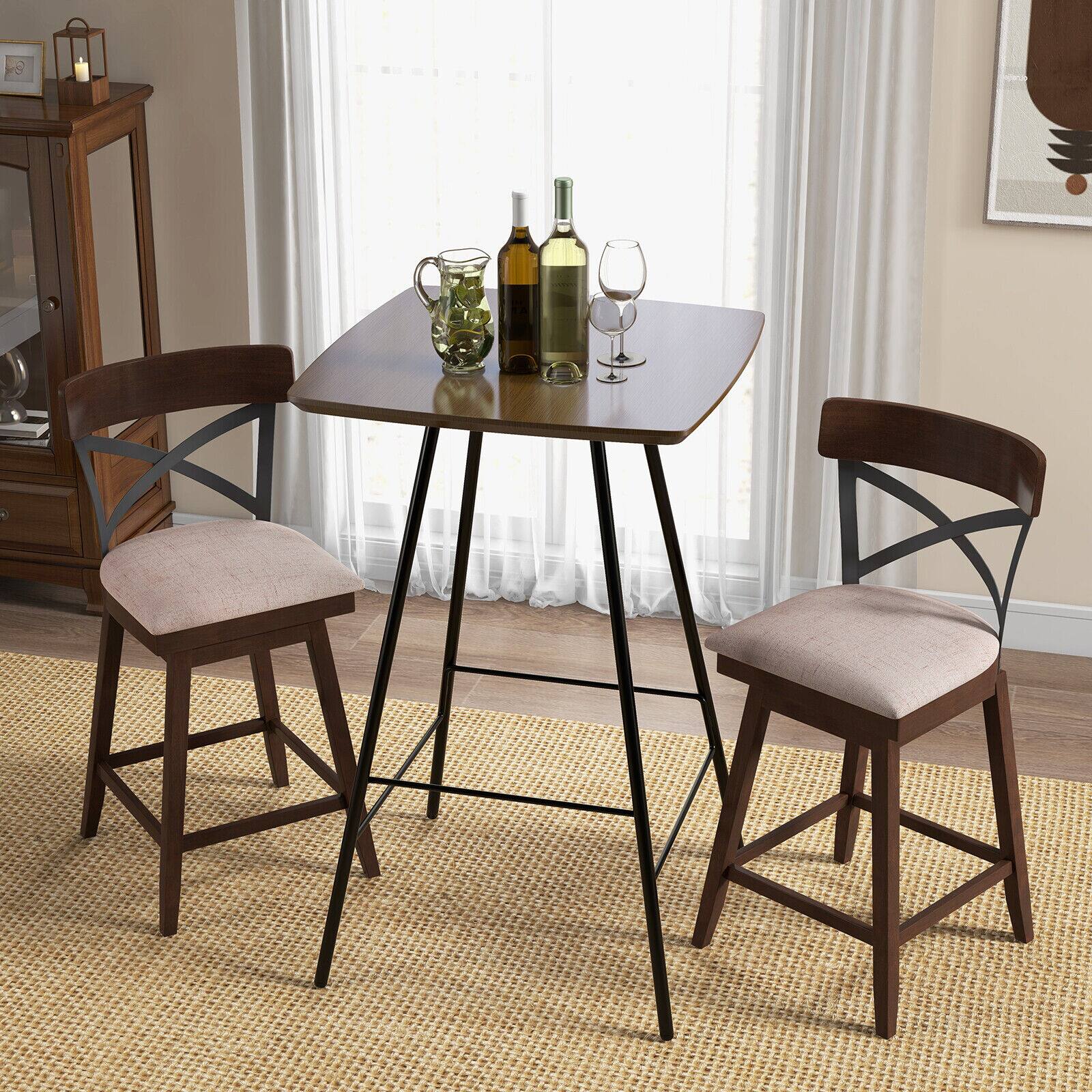 Alt View 1. Ecooso - Set of 2 Wooden Swivel Bar Stools with Cushioned Seat and Open X Back - Espresso.