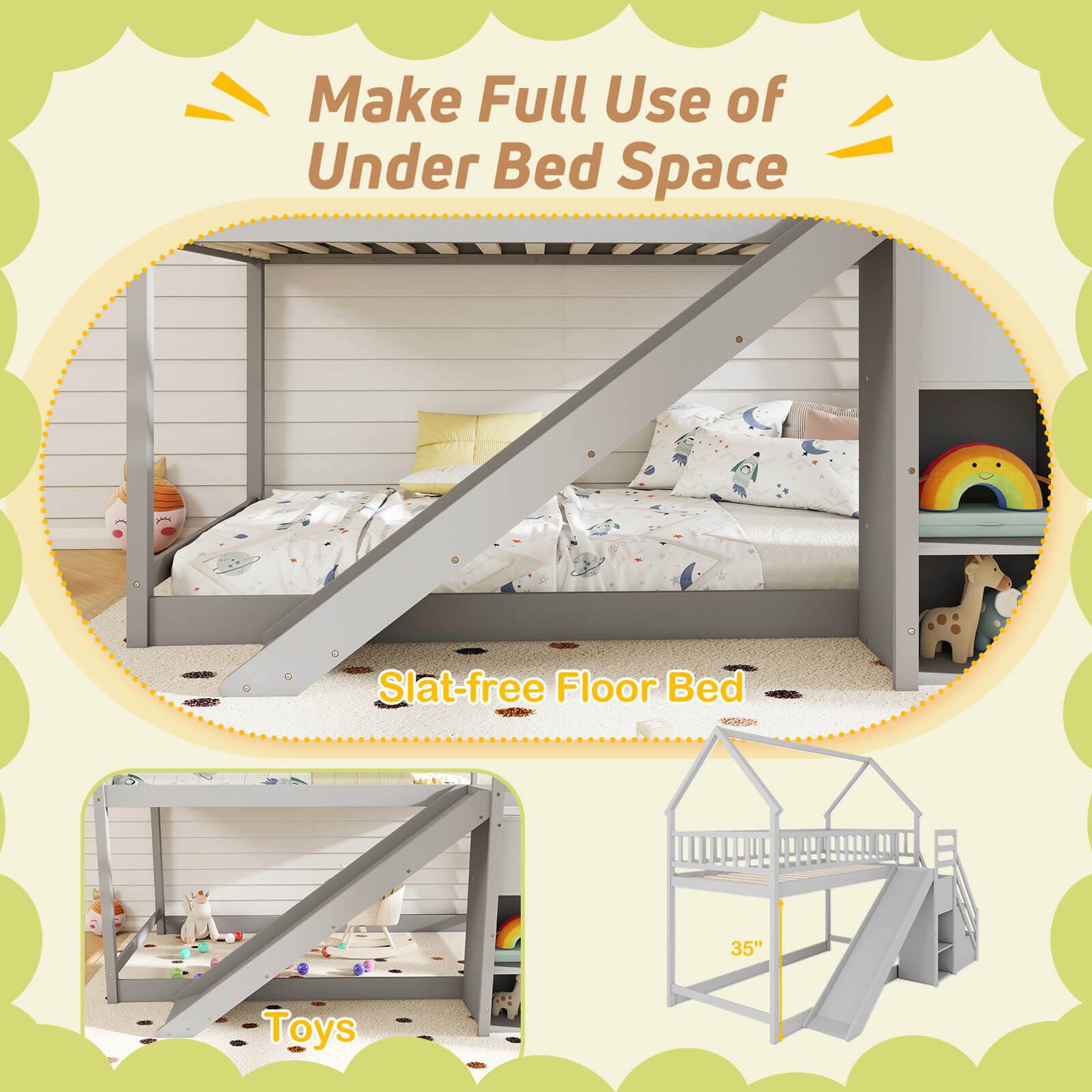 Make Full Use of Under Bed Space Slat-free Floor Bed 35" Toys