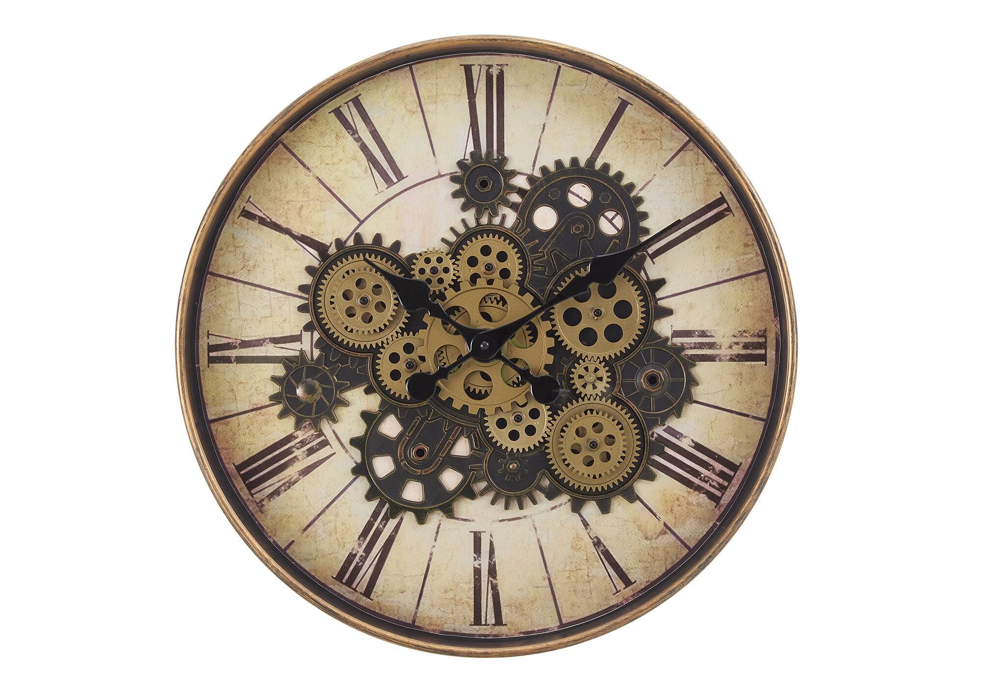 Angle. BreeBe - Clocks, 20' Round, Gear Mechanism, Wall Clock, Brown, Transitional - Brown.