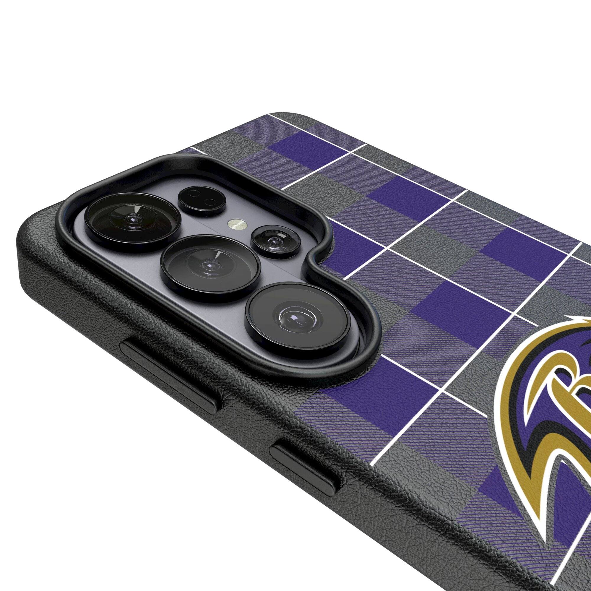 Alt View 2. Keyscaper - Baltimore Ravens Plaid Galaxy Magnetic Bump Case - S25 Plus - Black.